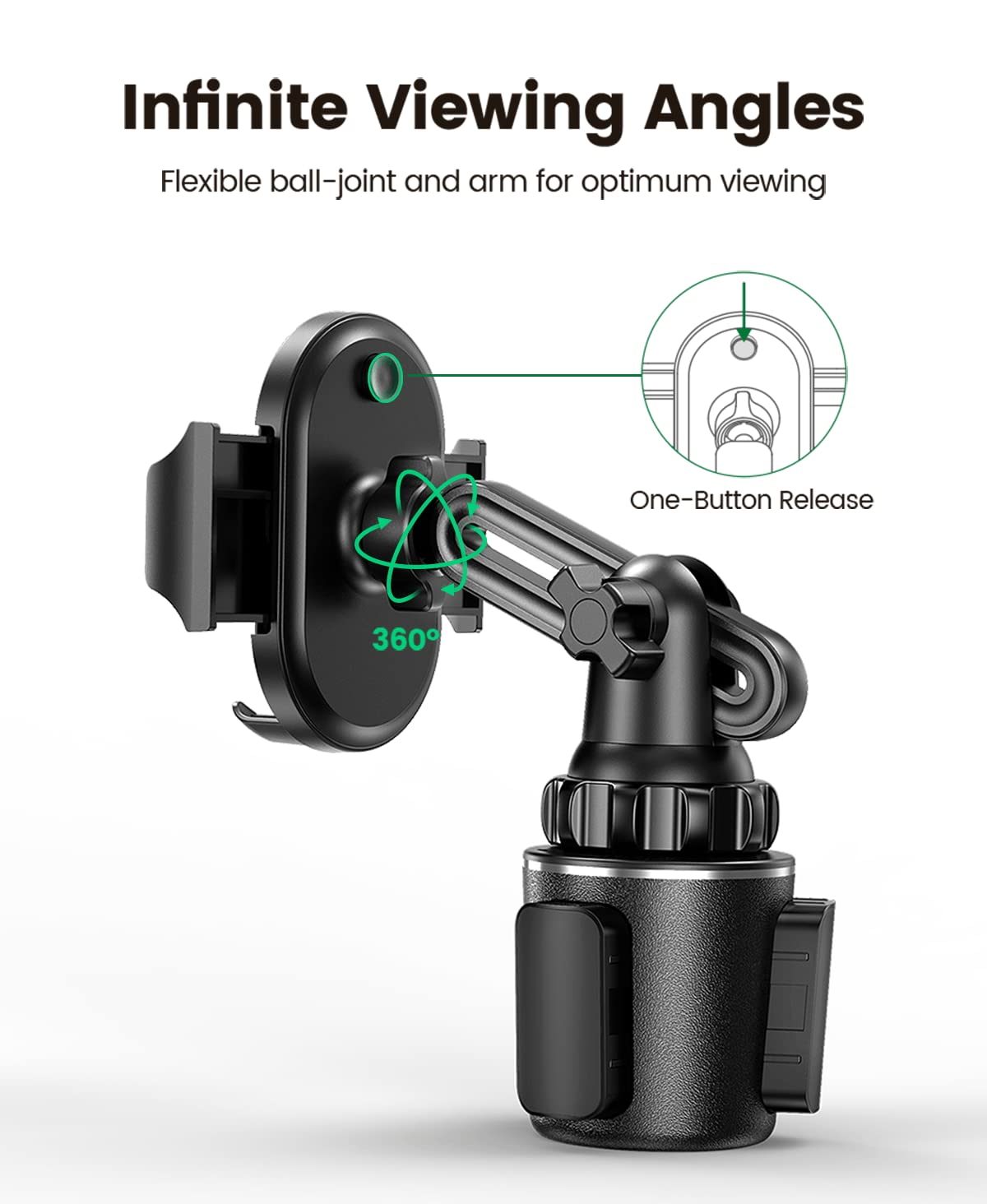 UGREEN Car Cup Phone Holder - Expandable Base Phone Mount for iPhone 14 Pro Max/13 Mini/13 Pro/12 Mini/12 Pro Max/11 & Samsung Note 20/10/9/S20/S10/S9/S8 - Secure Hands-Free Driving Accessory for Commuters & Road Trips