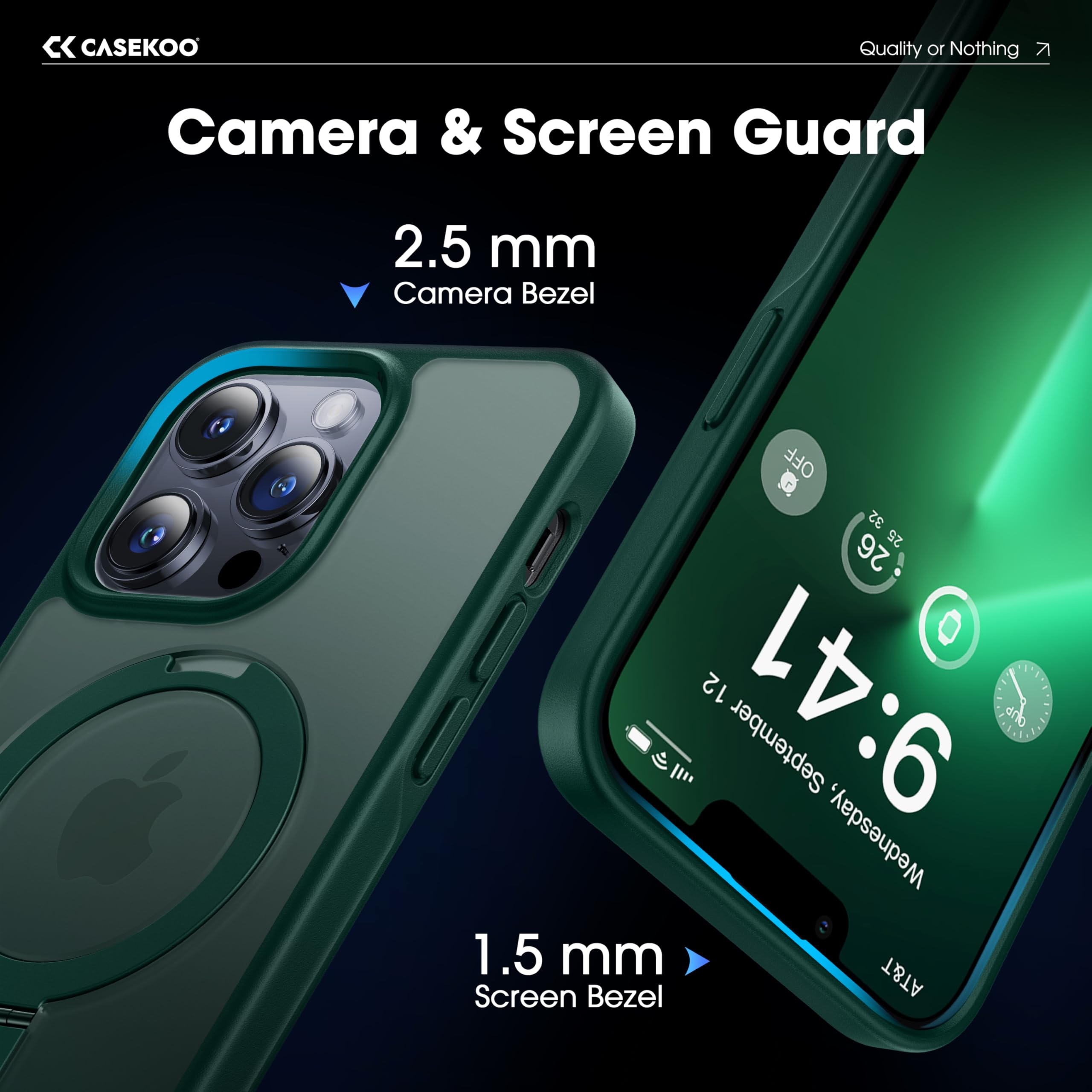 CASEKOO Magnetic iPhone 13 Pro Max Case (6.7 Inch 2021) - Military Drop Protection, Shockproof Matte Finish, Invisible Stand & MagSafe Compatible - Perfect for Work, Travel & Everyday Use (Green)