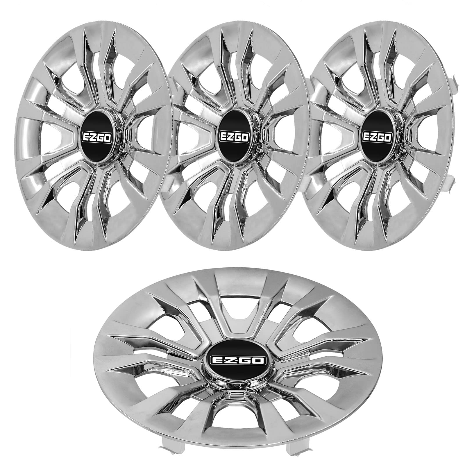 8 Inch Golf Cart Hubcaps for EZGo Golf Buggies - 4-Piece Standard Wheel Rim Cover Set with EZGo Logo Decals - Perfect for Golf Course, Resort & Neighborhood Transportation