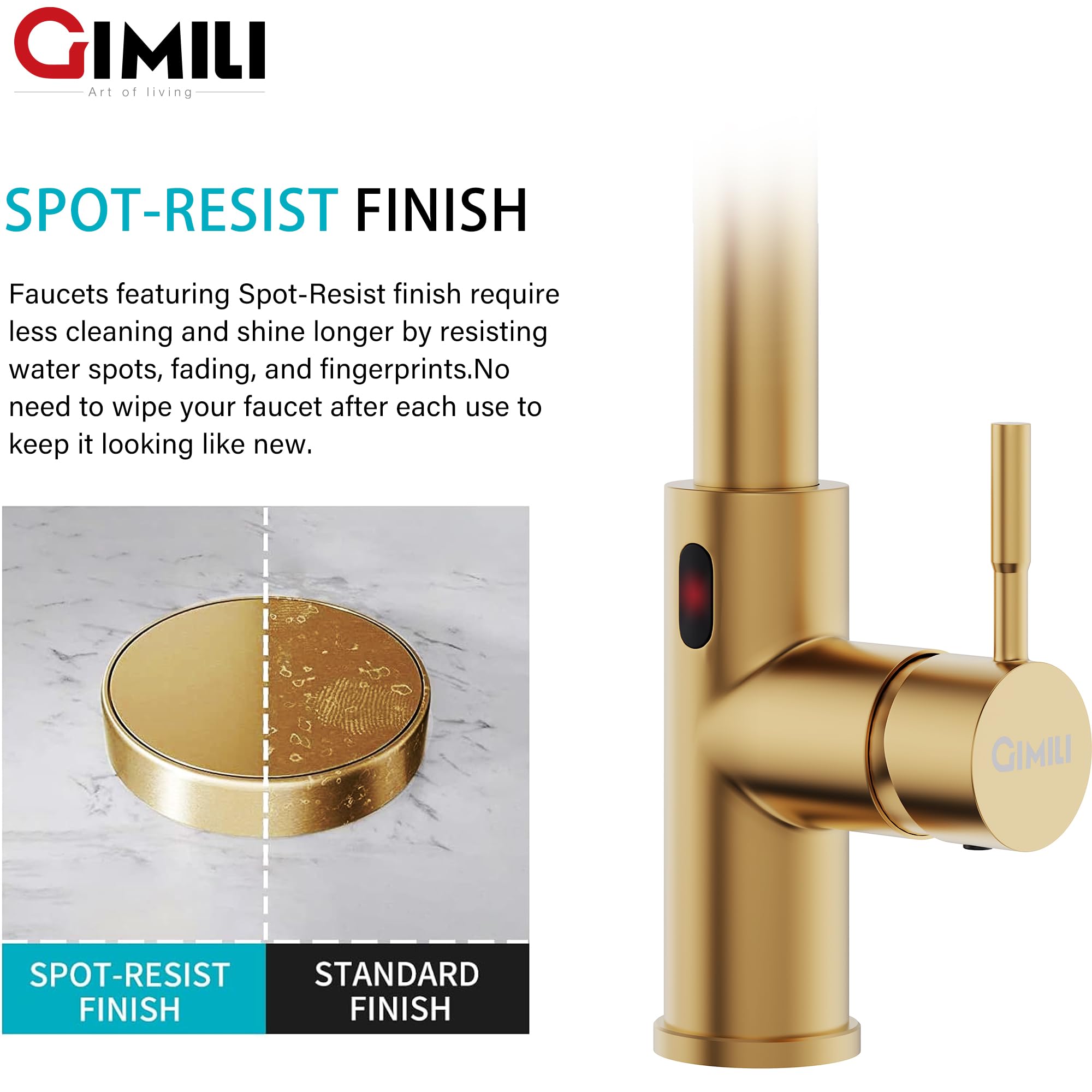 Gold Touchless Kitchen Faucet with Motion Sensor - Hands-Free Pull Down Sprayer for Sink (Brushed Brass) - Perfect for Modern Kitchens