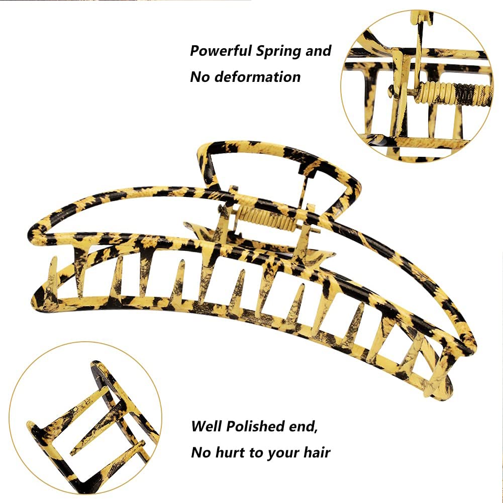 Magik 5-10 Pack Jumbo Metal Hair Claw Clips - Extra Large Strong Hold Hair Clips for Thick Hair, Non-Slip Grip (10 Pack, Leopard Print) - Perfect for Updos, Ponytails & Everyday Hairstyles