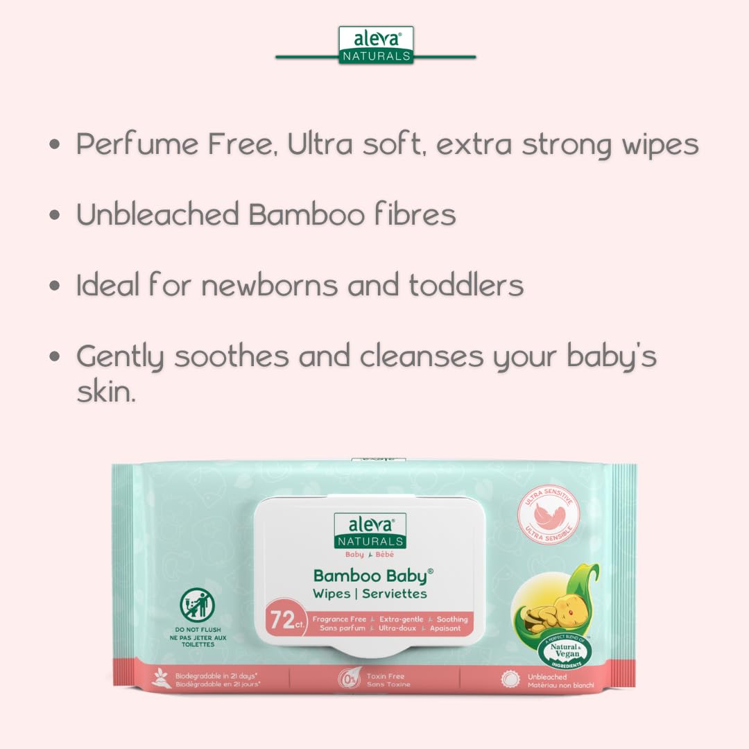 Aleva Naturals Hypoallergenic Bamboo Baby Wipes for Sensitive Skin - Super Soft, Biodegradable & Extra Strong - Natural Organic Vegan Formula - Eco-Friendly Sustainable Packaging (Mega Pack 864 Wipes) - Perfect for Diaper Changes, On-the-Go Cleaning & Gentle Skin Care