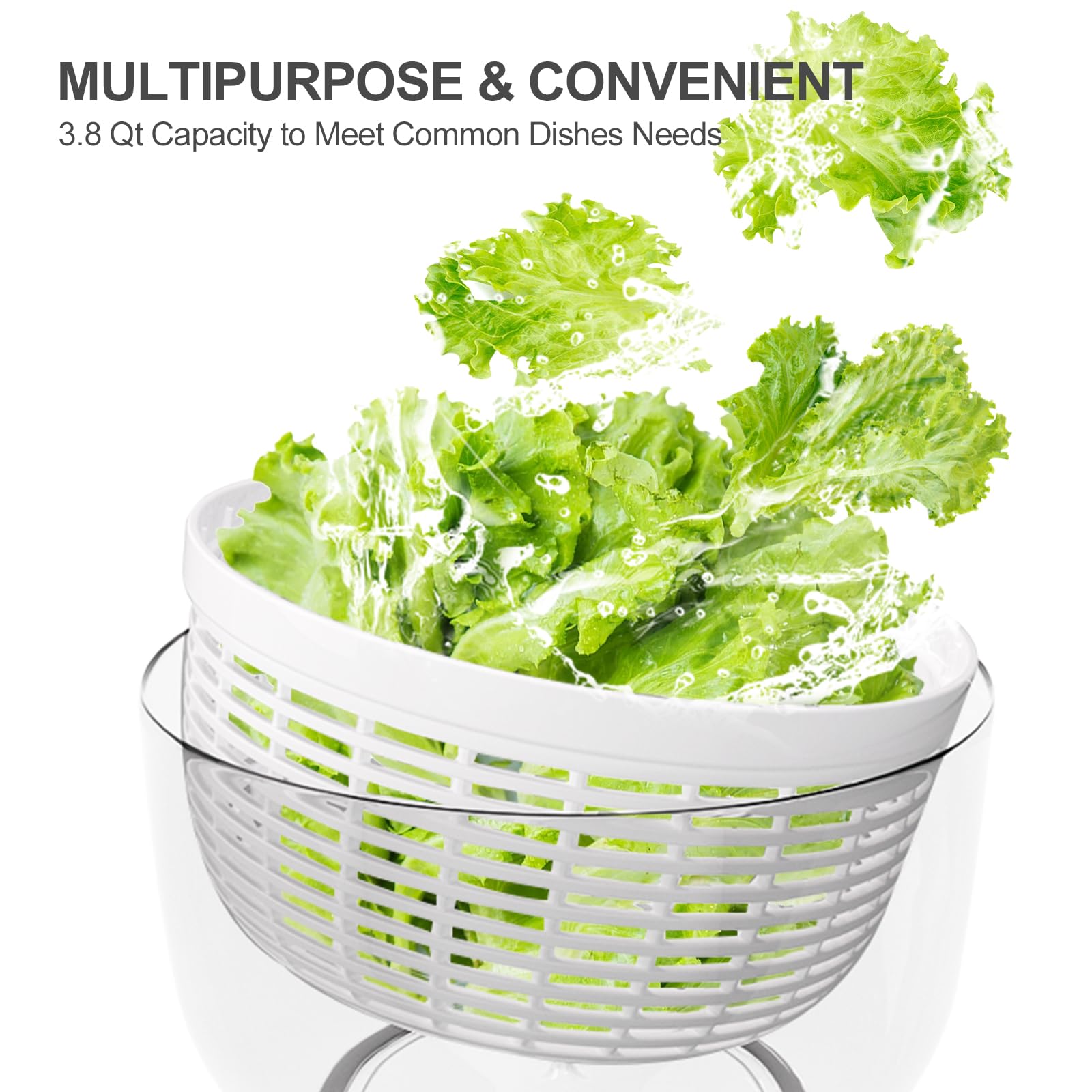 Smile Mom 3.8 Qt White Salad Spinner - Efficient Lettuce & Vegetable Washer & Dryer with One-Handed Handle for Home Kitchen | Perfect for Washing Leafy Greens, Herbs, and Berries