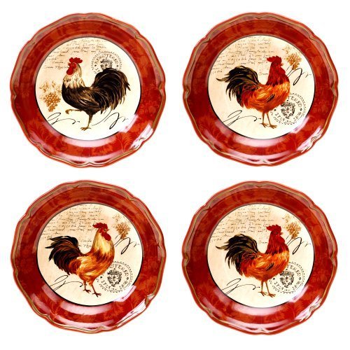 Certified International Tuscan Rooster Soup and Cereal Bowls Set of 4 - 8.75-Inch Assorted Designs - Colorful Italian Farmhouse Style for Soup, Pasta, Salad, and Breakfast Cereal - Perfect for Kitchen, Dining, and Gift Giving