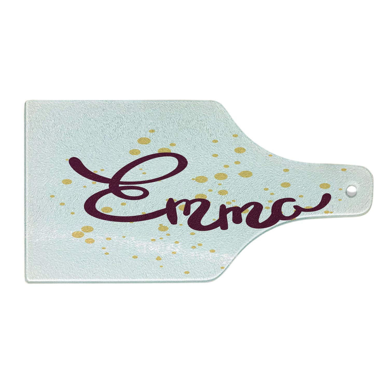 Ambesonne Emma Decorative Tempered Glass Cutting & Serving Board - Wine Bottle Shape with Handwritten Letters & Swirls in Mustard Purple - Perfect for Charcuterie, Cheese Display & Wine Pairing