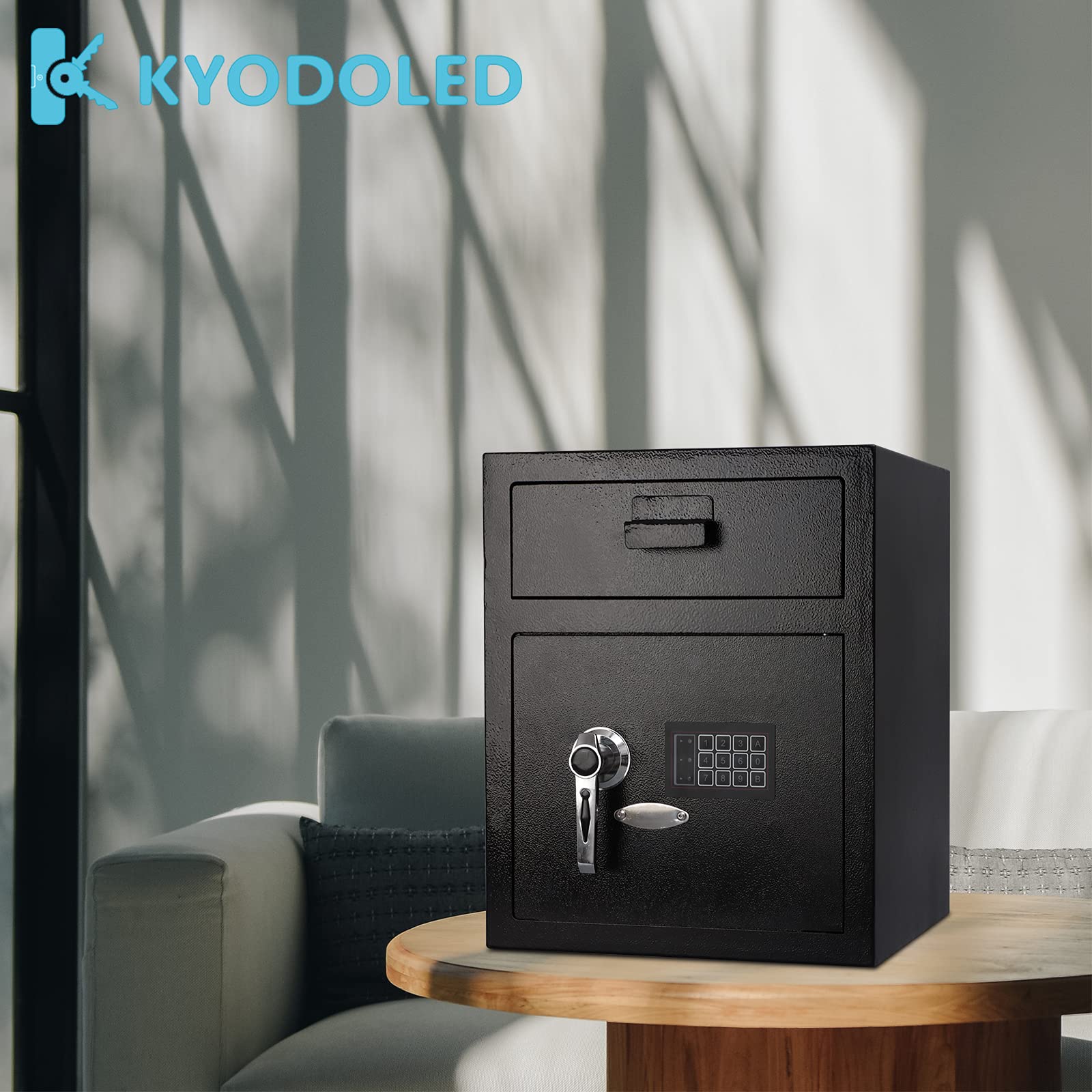 KYODOLED Digital Safe Box - Electronic Steel Security Safe with Keypad & Emergency Keys, Locking Drop Box with Deposit Slot - 13.78