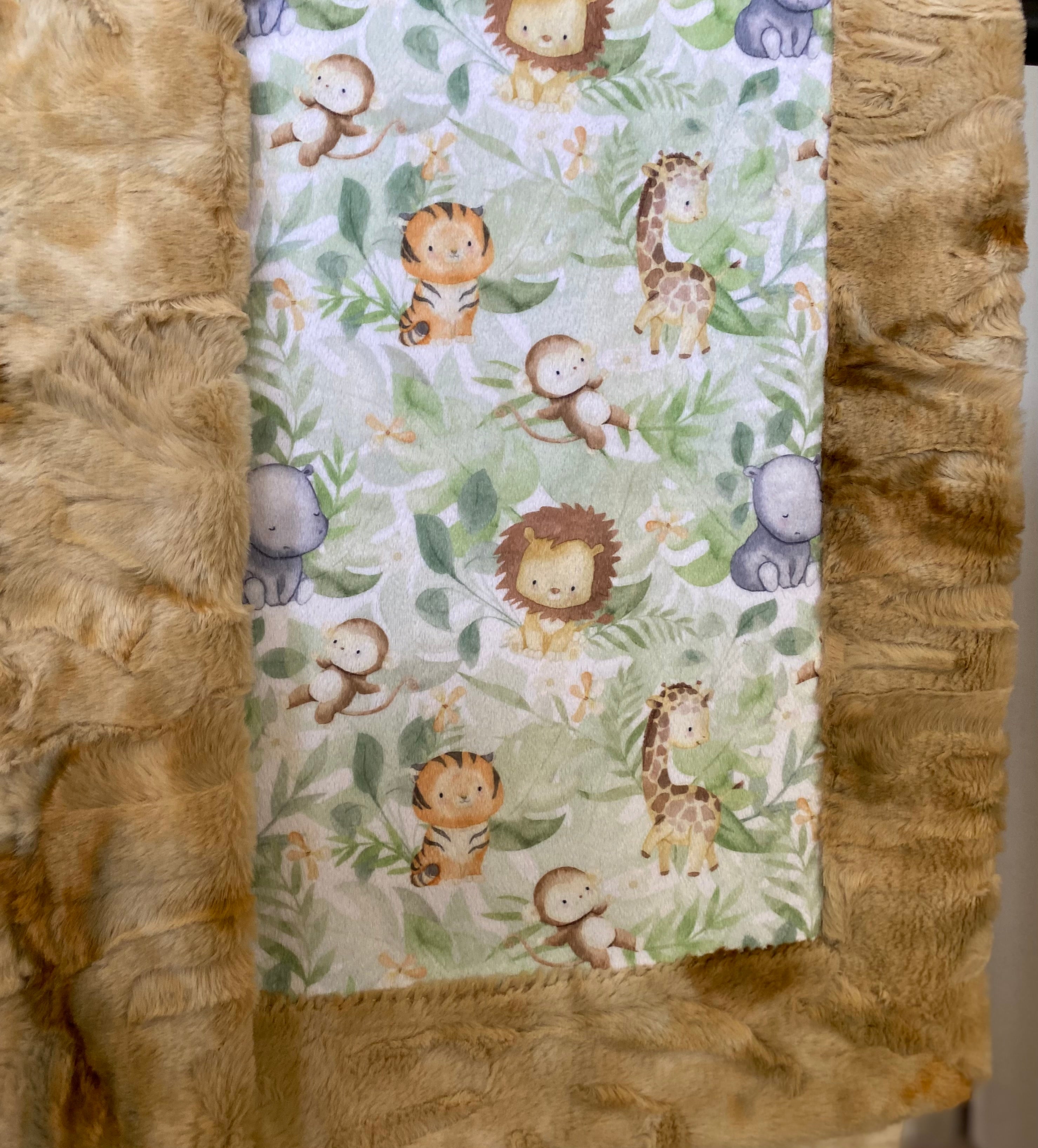 Soft Tie Dye Rabbit Beige Minky Baby Blanket with Safari Animals (Lion, Giraffe, Monkey) - 30x45 Inches - Perfect for Nursery, Stroller & Toddler Bedtime