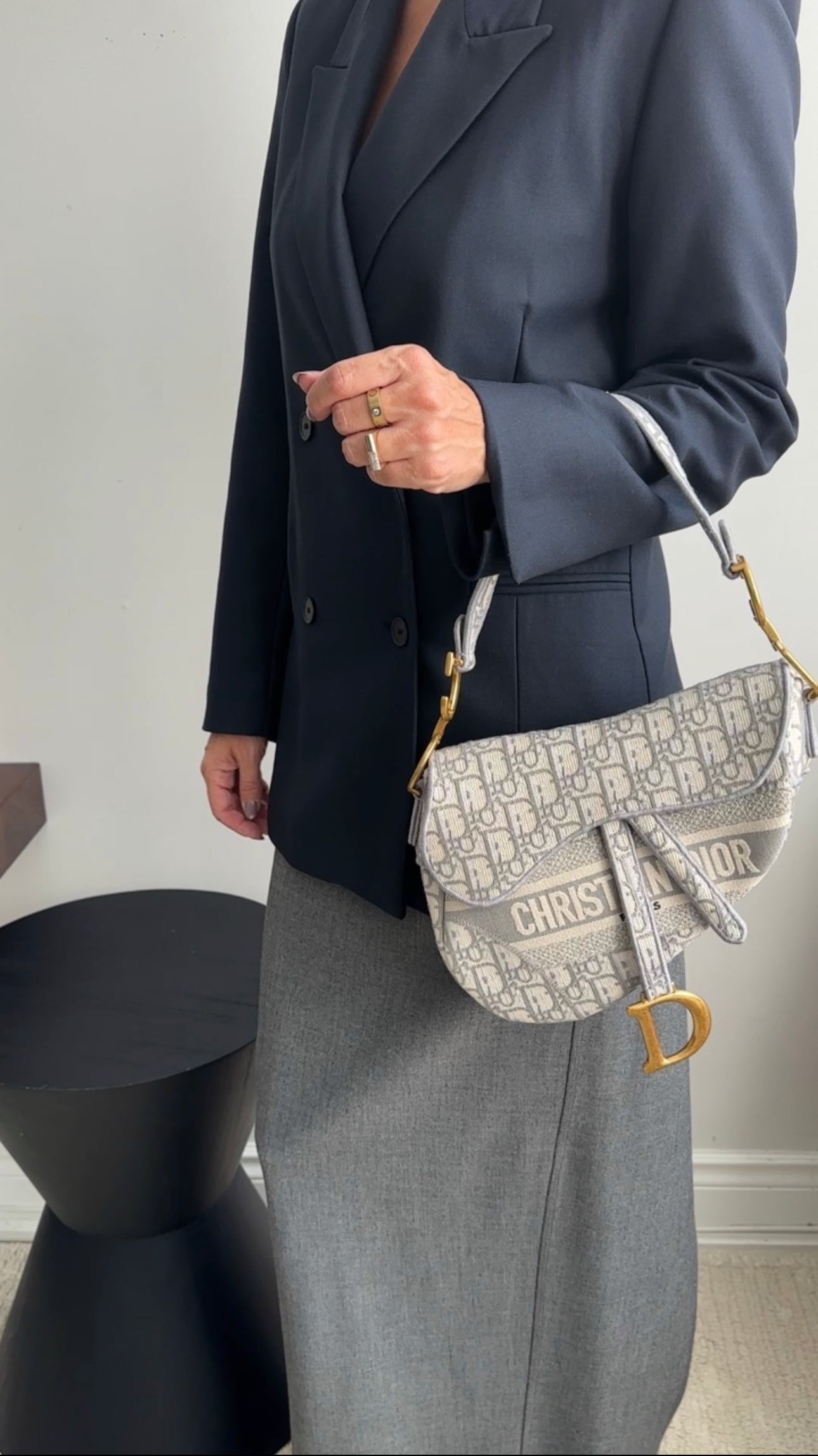 Christian Dior Large Light Grey Oblique Jacquard Saddle Bag - Luxury Designer Handbag for Women, Perfect for Work, Travel & Evening Events