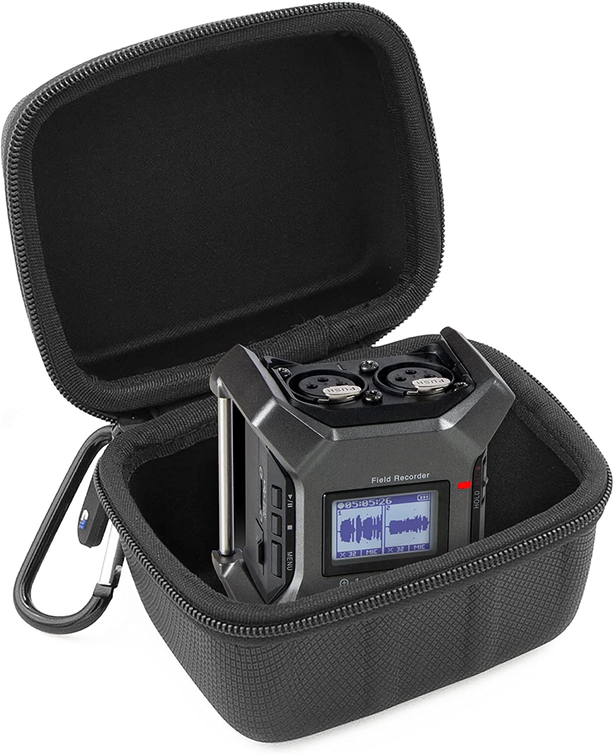 CASEMATIX Protective Carry Case for Zoom F3 Field Recorder - Durable Portable 2-Input Audio Recorder Storage Bag with Carabiner Clip - Perfect for Field Recording, Podcasting & Outdoor Sound Production
