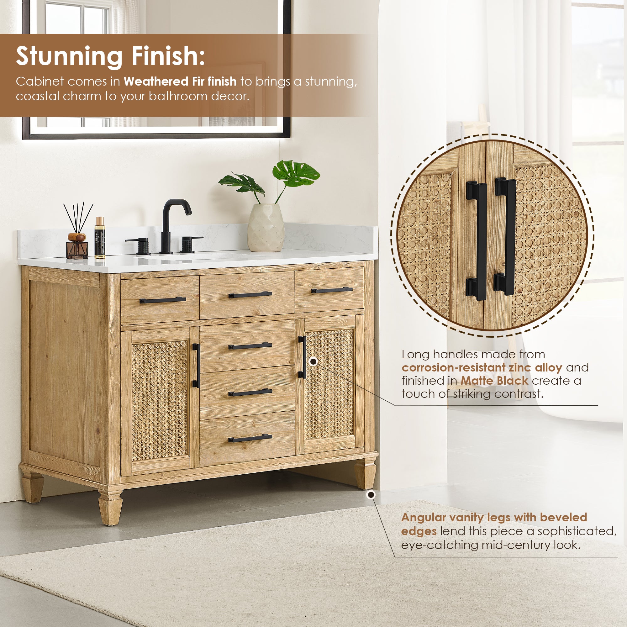 Salome Bathroom Vanity - Weathered Fir Wood with White Engineered Stone Countertop - Modern Farmhouse Style for Master Bath & Powder Room Remodel