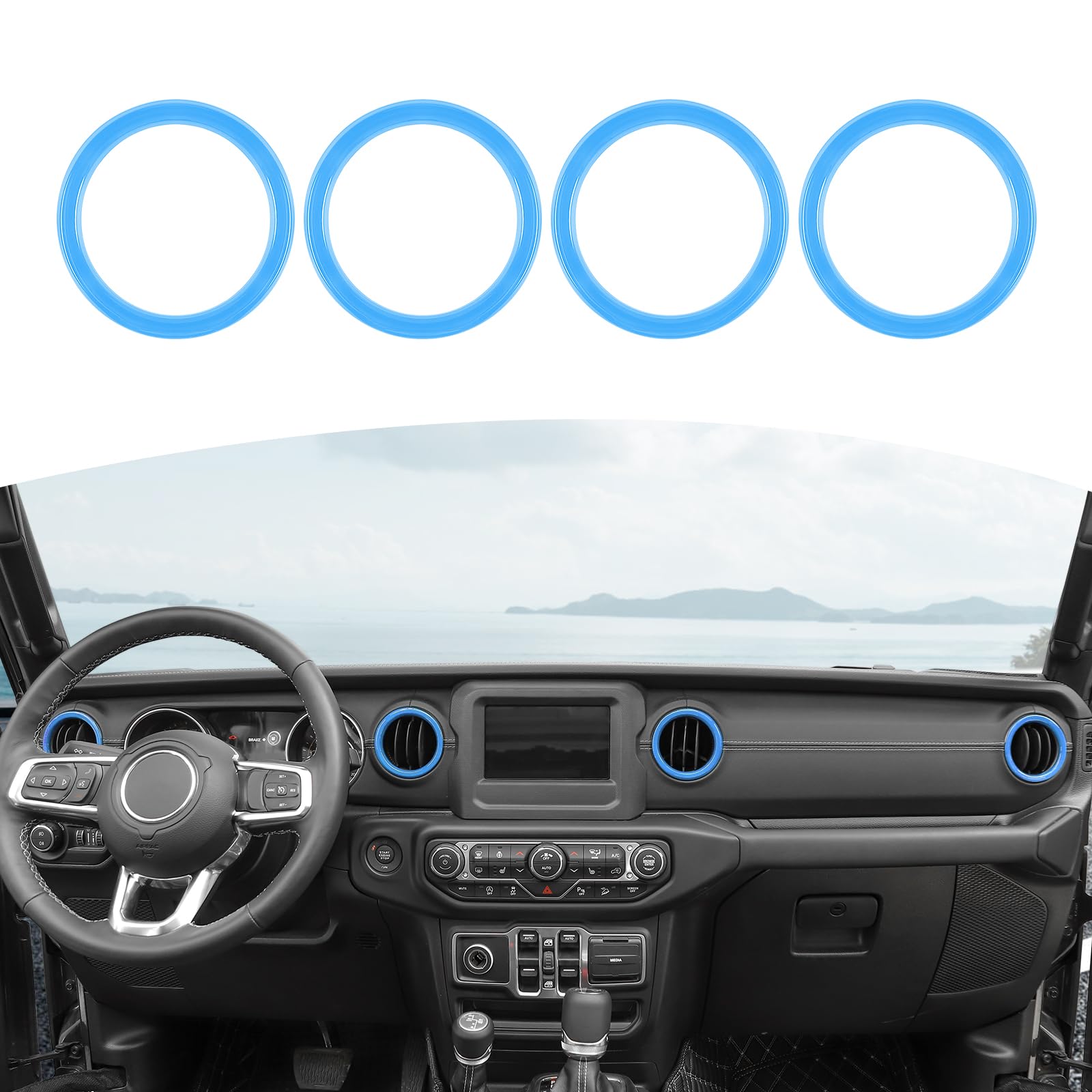 RT-TCZ Baby Blue Dash Air Vent Covers for Jeep Wrangler JL/JLU & Gladiator JT (2018-2023) - Interior Accessories Set of 4 - Stylish Protection & Customization for Off-Road Adventures