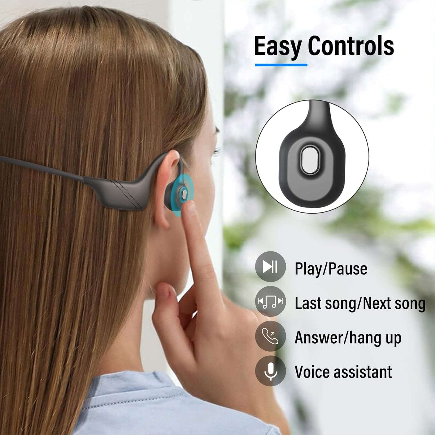 Monodeal Bone Conduction Bluetooth Headphones 5.3 - Wireless Open-Ear Headset with Built-in Mic, Multipoint Connection for Office, Meetings, Running, Cycling & Outdoor Sports