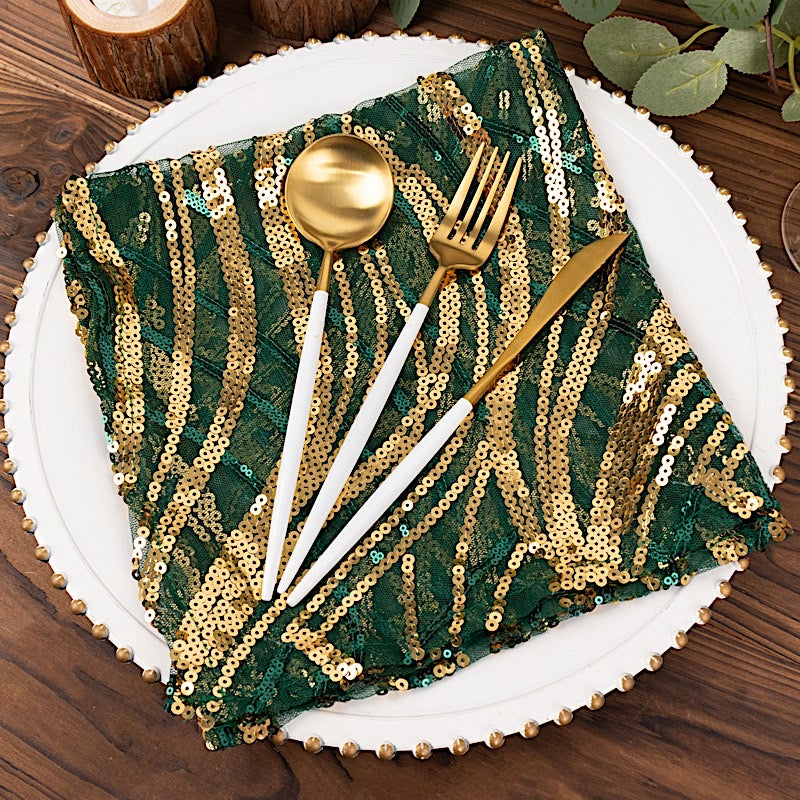 20 x 20 Inch Wavy Embroidered Sequin Tulle Net Fabric Napkins - Elegant Party Decor for Weddings, Baby Showers & Table Settings