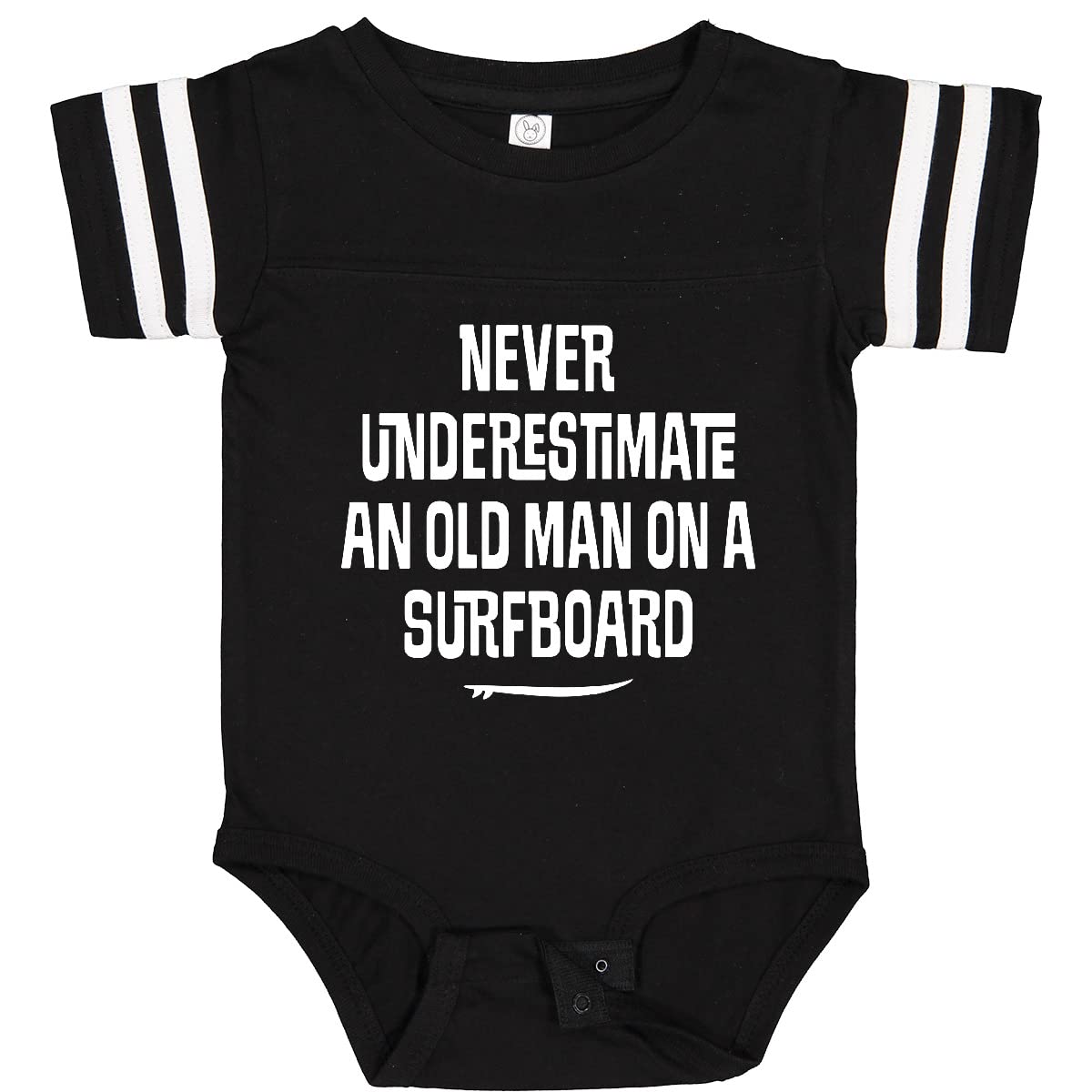 Inktastic Underestimate Old Man Surfboard Baby Bodysuit - Soft Cotton Infant Onesie for Boys & Girls - Perfect for Beach Trips, Surfing Lessons & Summer Outfits