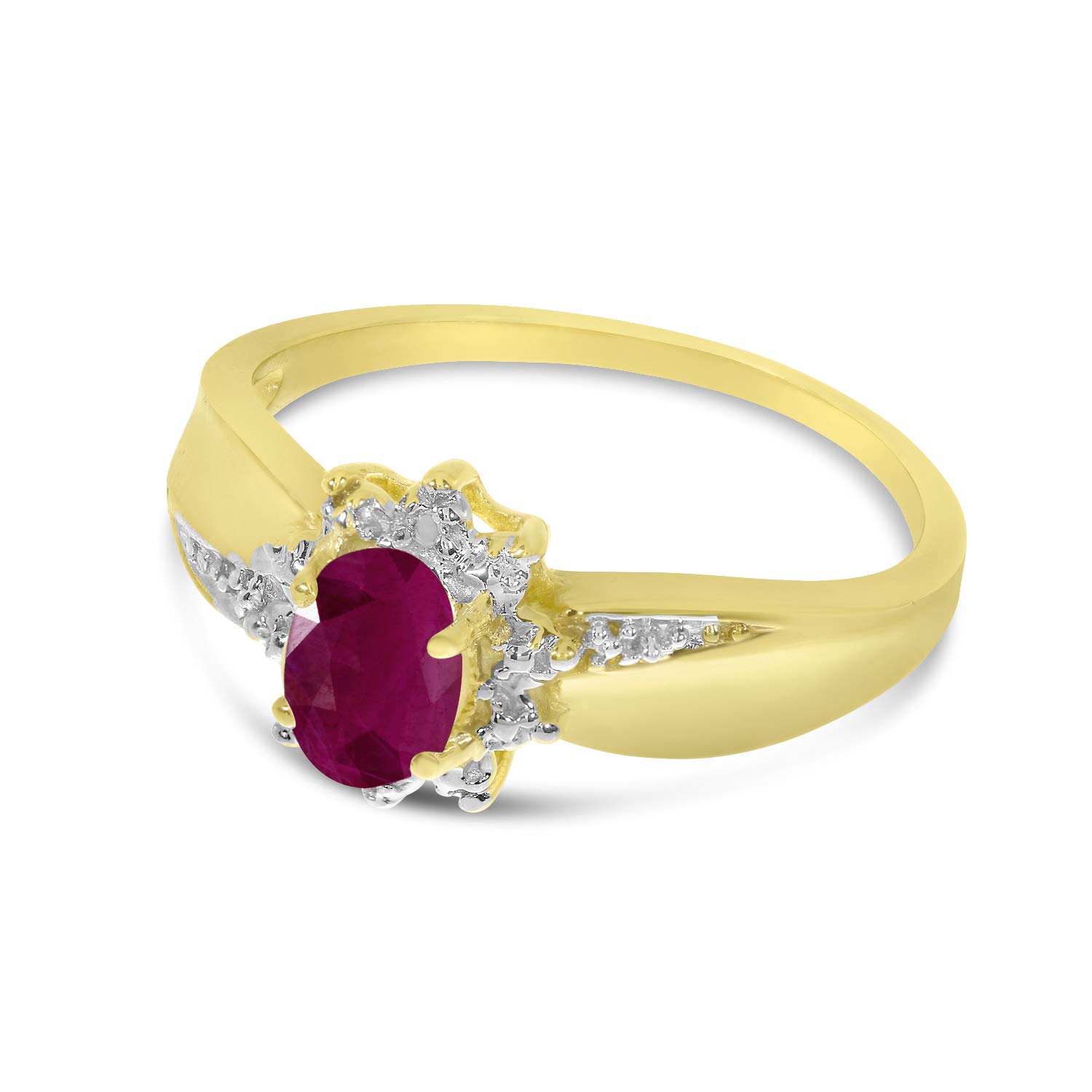 10K Yellow Gold Oval Ruby and Diamond Ring for Women - Elegant Vintage Style Engagement, Wedding, or Anniversary Jewelry Gift