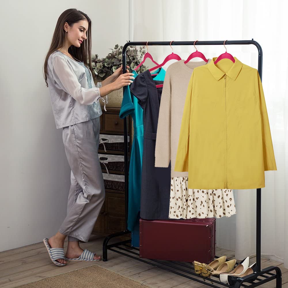 Premium Velvet Clothes Hangers - Heavy Duty Suit Hangers (25 Pack) - Non Slip & Space Saving with 6 Finger Clips & Tie Rack - Ideal for Men & Women Wardrobe Organization - Perfect for Closets, Laundry Rooms & Travel Use - Rose Gold