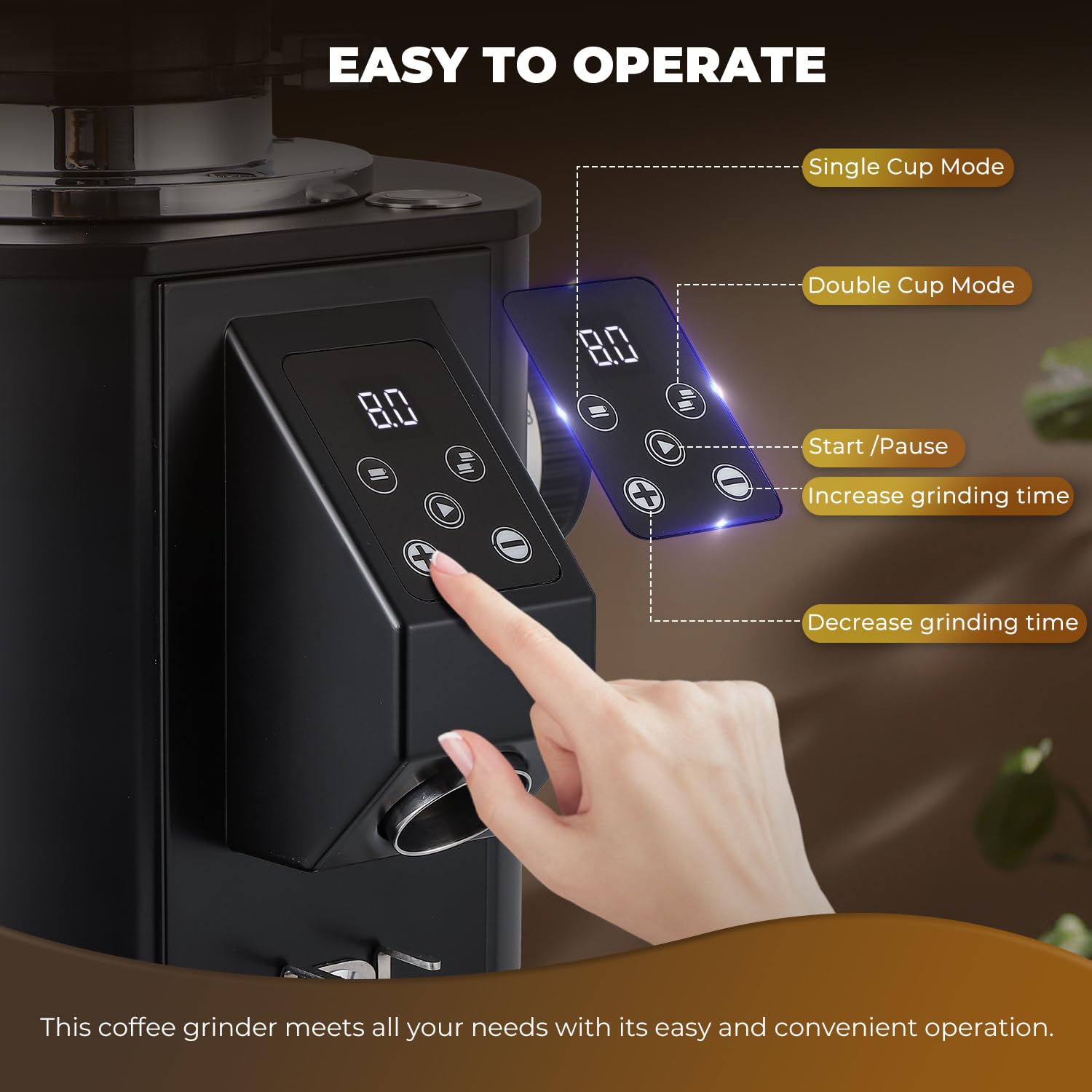 400W Commercial Electric Flat Burr Coffee Grinder - 8 Precise Settings for Espresso, Drip & French Press - Large 35.27oz Hopper & Grounds Tray - Perfect for Cafes, Restaurants & Home Baristas (Black)