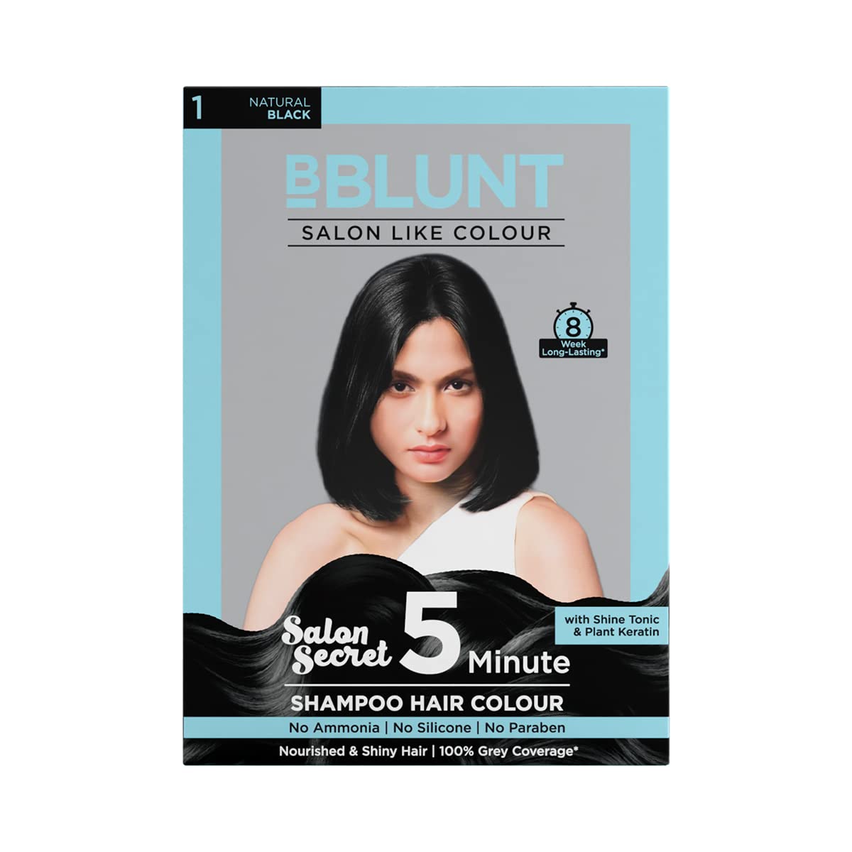 Bblunt Natural Black 5 Minute Shampoo Hair Color for 100% Gray Coverage - 20ml X 5 Pack | Quick & Easy At-Home Hair Dye for Women & Men | Perfect for Touch-Ups, Root Coverage & Full Hair Coloring