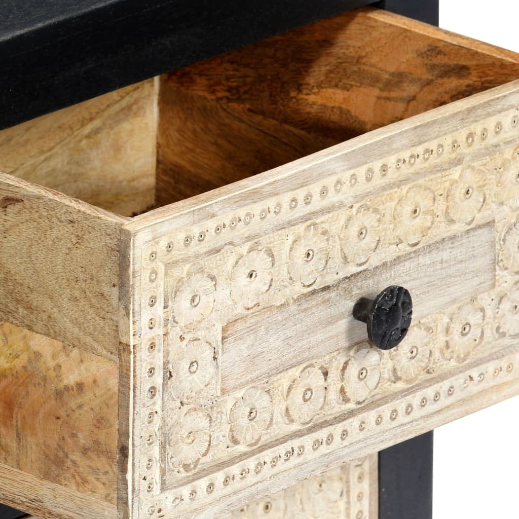 Hand Carved Solid Mango Wood Nightstand - 15.8