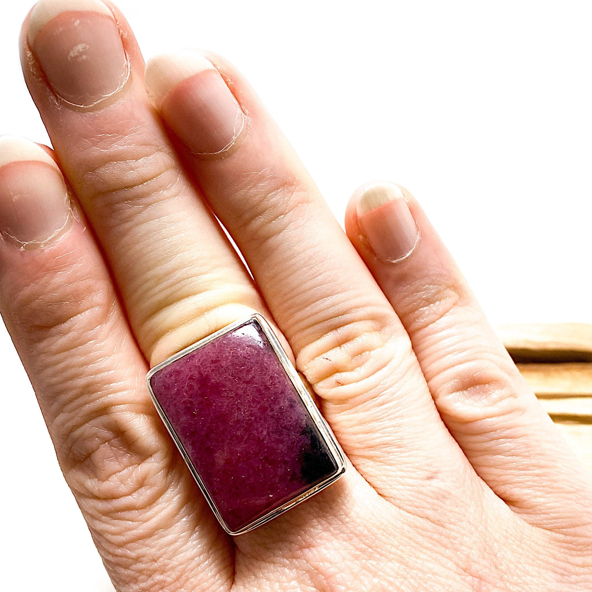 Rhodonite Rectangle Cabochon Ring - Size 10 - KRGJ1502 | Healing Stone Jewelry for Stress Relief & Emotional Balance