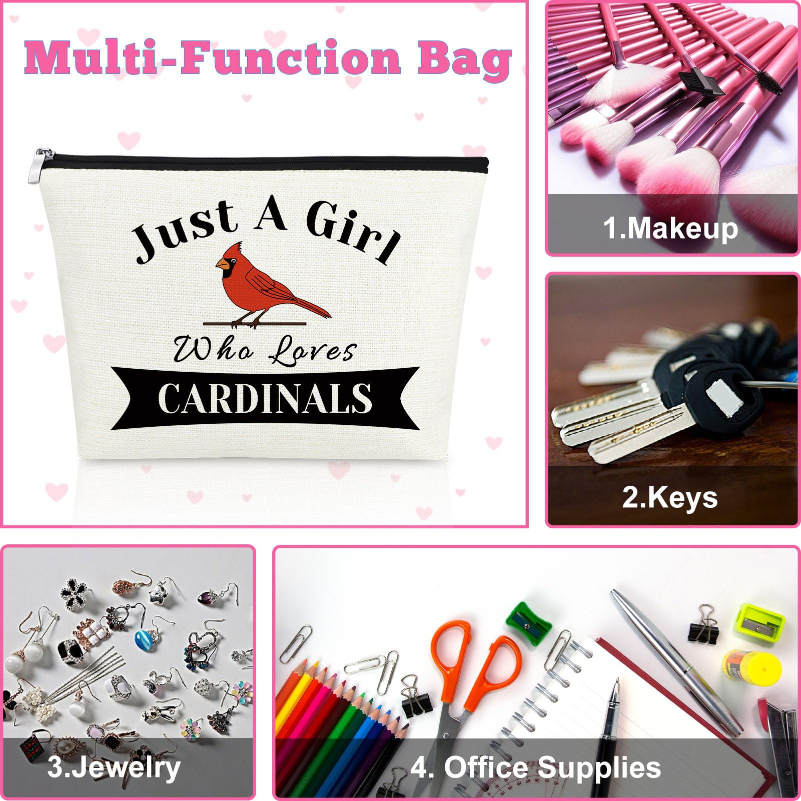 Red Cardinal Bird Makeup Bag for Women - Cute Cosmetic Zipper Pouch with Cardinal Design | Perfect Gift for Bird Lovers, Birdwatching Enthusiasts | Great for Travel, Daily Use & Birthday/Christmas Presents