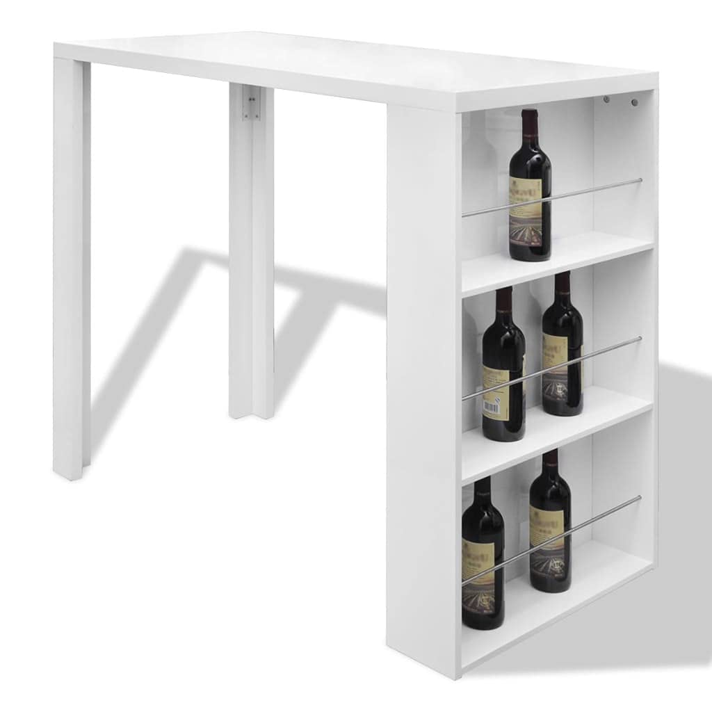Modern White High Gloss MDF Desk & Dining Table with Wine Rack - Fast Shipping | Perfect for Home Office, Kitchen & Bar Areas