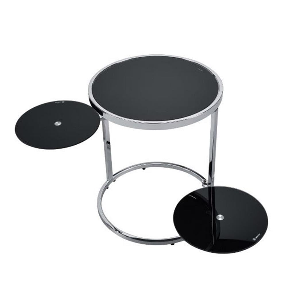 Acme Lynch Modern Round Glass End Table with 2-Tier Swivel Shelf in Black & Chrome - Perfect for Living Room, Bedroom, or Office Decor