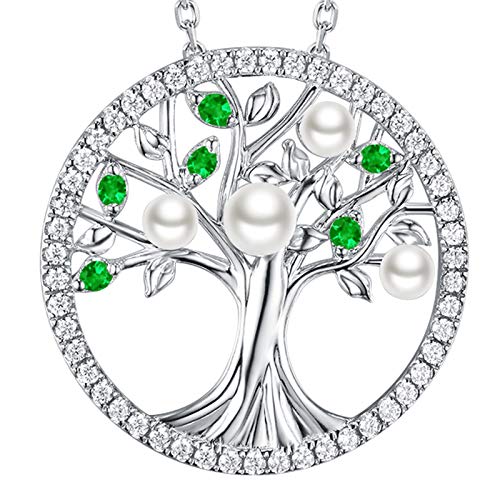 L June Birthstone Pearl Emerald Necklace