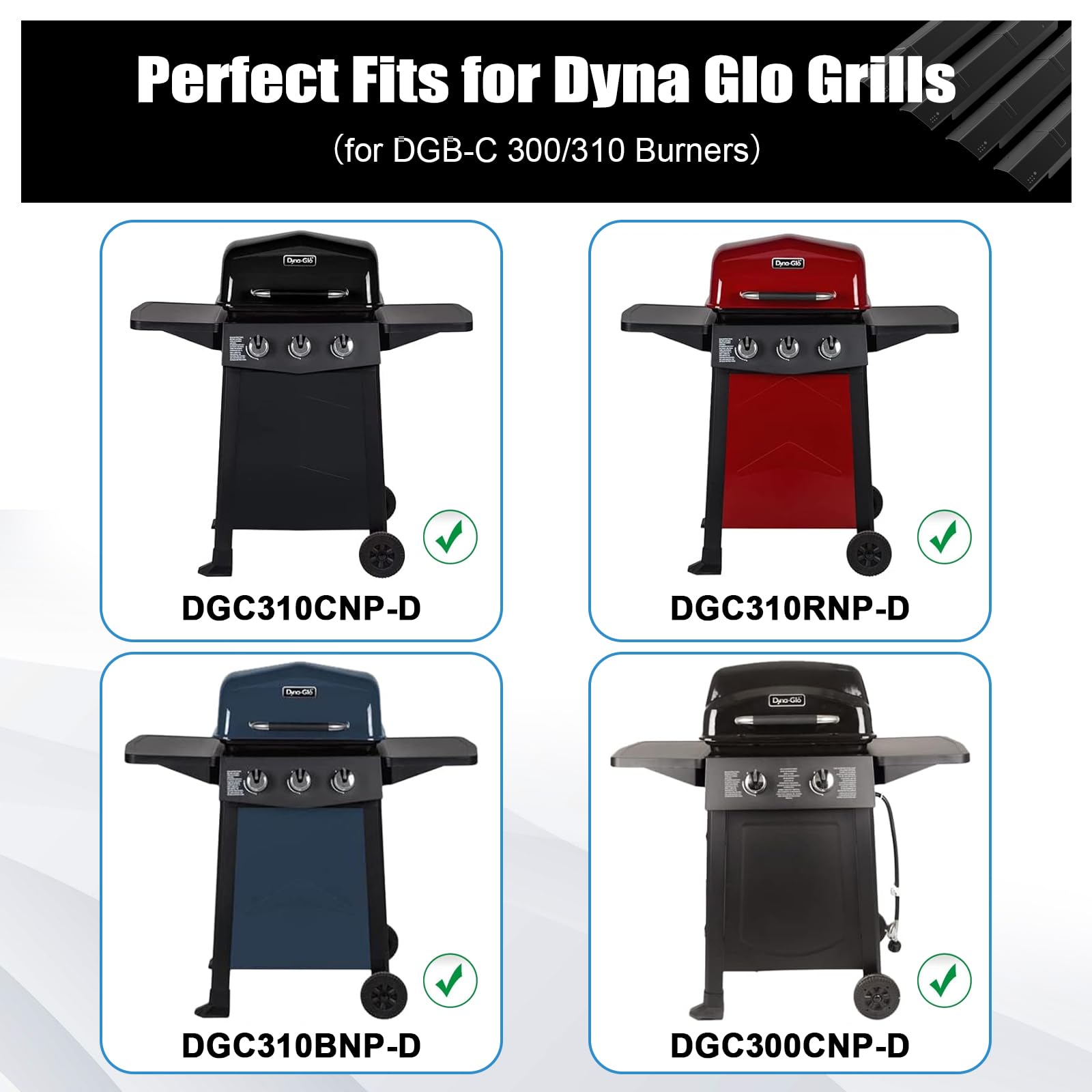 Dyna-Glo 3 Burner Gas Grill Replacement Heat Plates - Porcelain Steel Heat Tents for DGC310CNP-D, DGC310RNP-D, DGC310BNP-D Models (3 Pack) - Perfect for BBQ Grilling, Backyard Cookouts & Outdoor Cooking