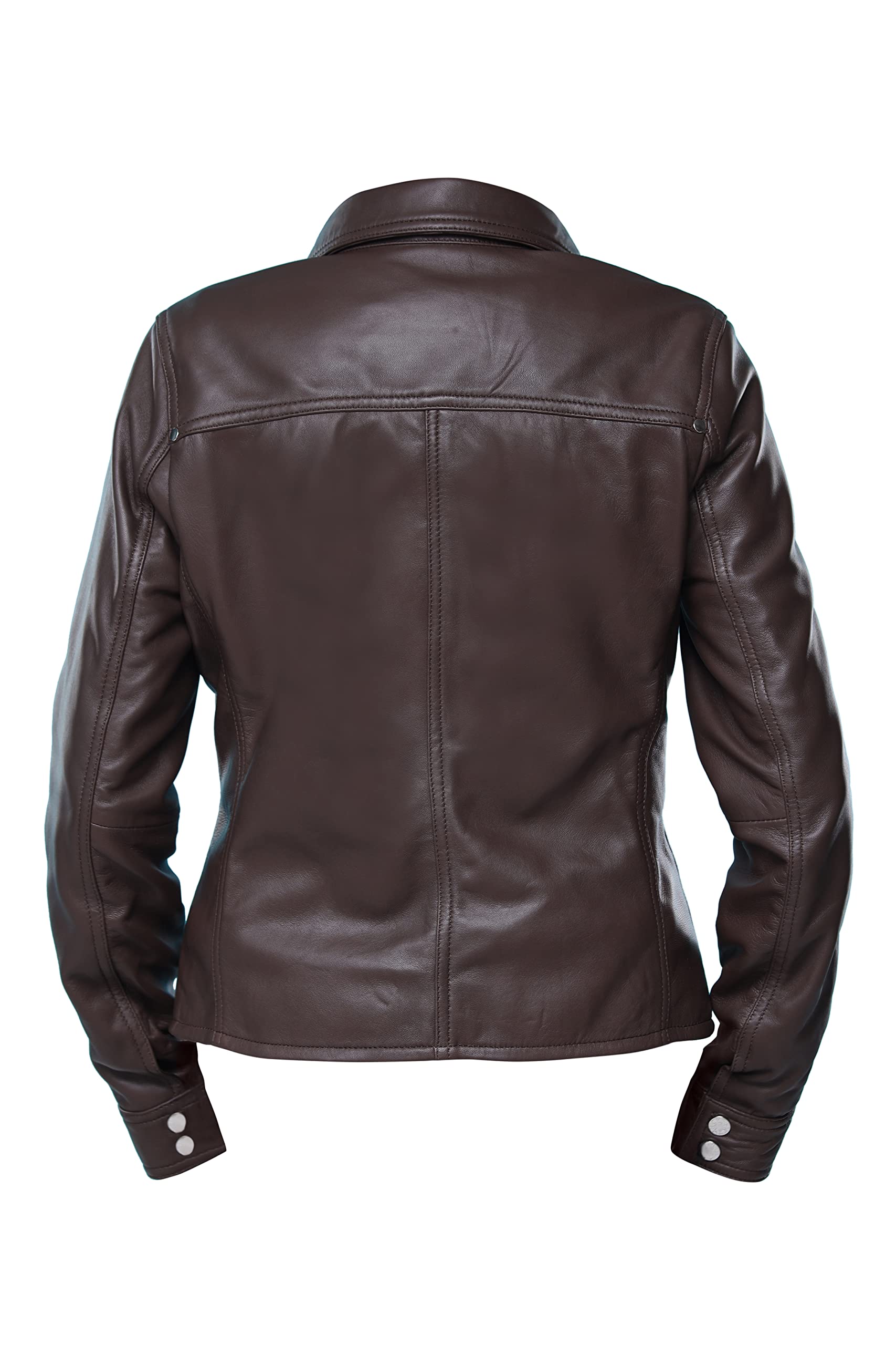 Jild Women's Button Front Lambskin Leather Jacket Shacket - Long Sleeve Casual Shirt Jacket with Bust Pocket | Perfect for Fall Layering, Date Nights & Office Wear