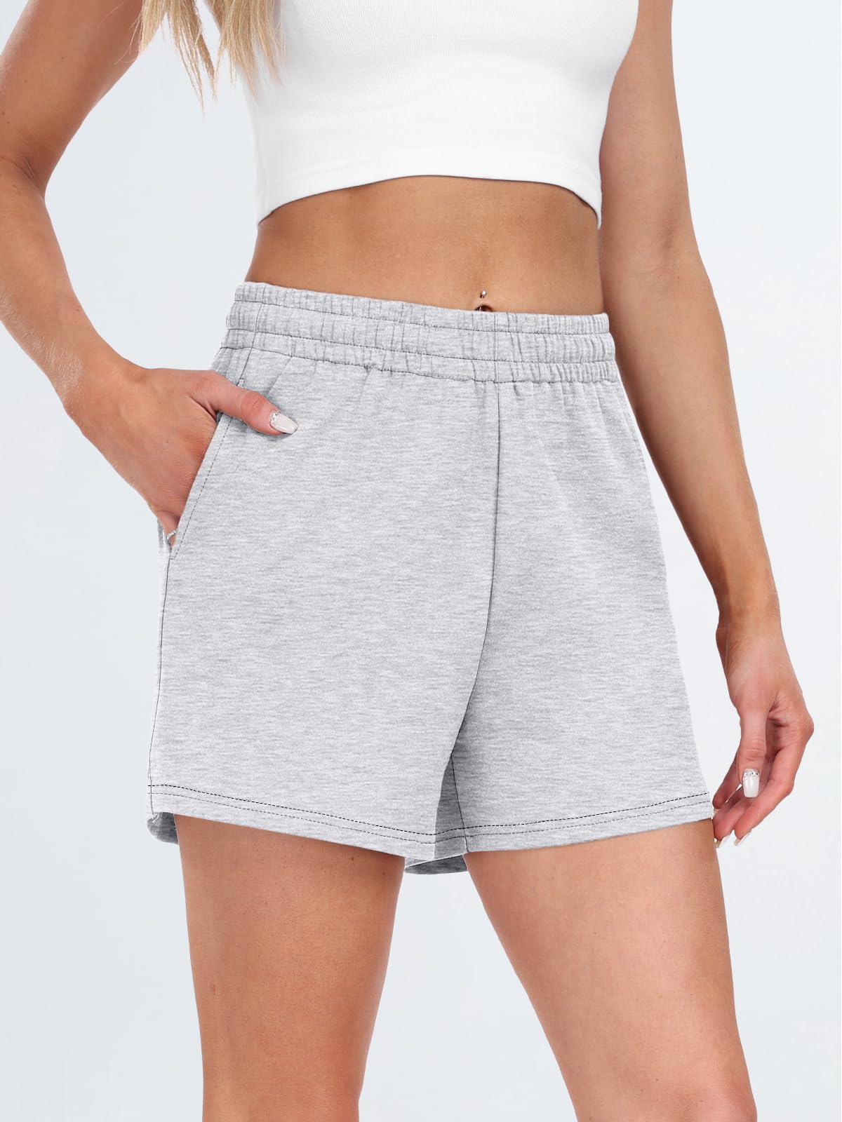 AUTOMET Women's High Waist Sweat Shorts - Summer Casual Drawstring Elastic Running Shorts with Pockets | Comfortable Workout & Lounge Wear for Gym, Yoga, and Outdoor Activities