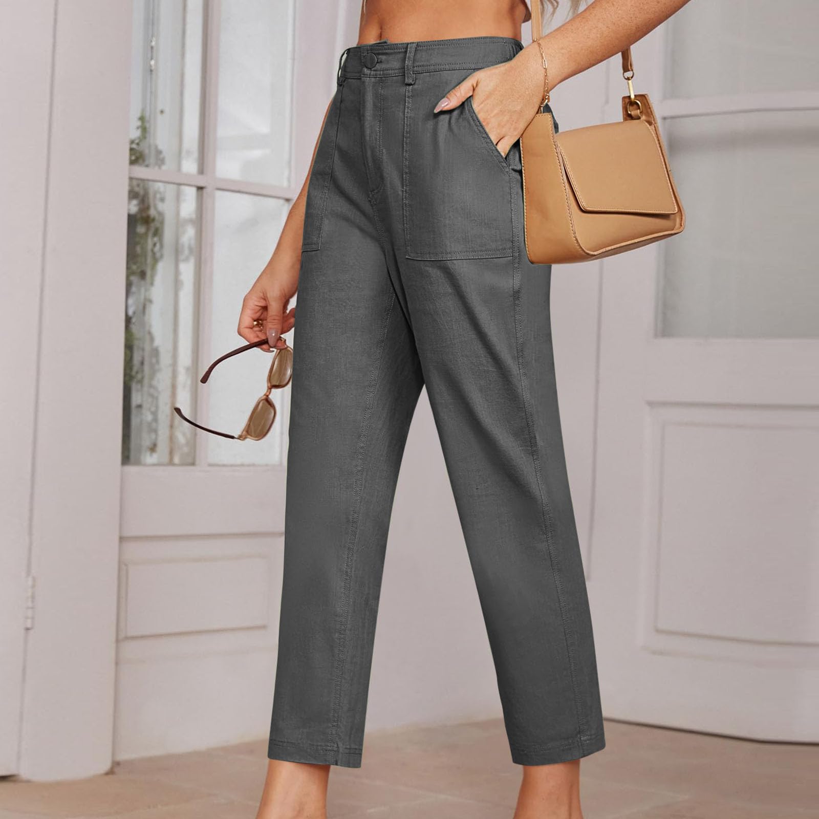 Women's Cropped Dress Pants - High Waist Business Casual Ankle Work Trousers with Pockets | Straight Leg Capri Pants for Office, Professional Wear & Smart Casual Outfits