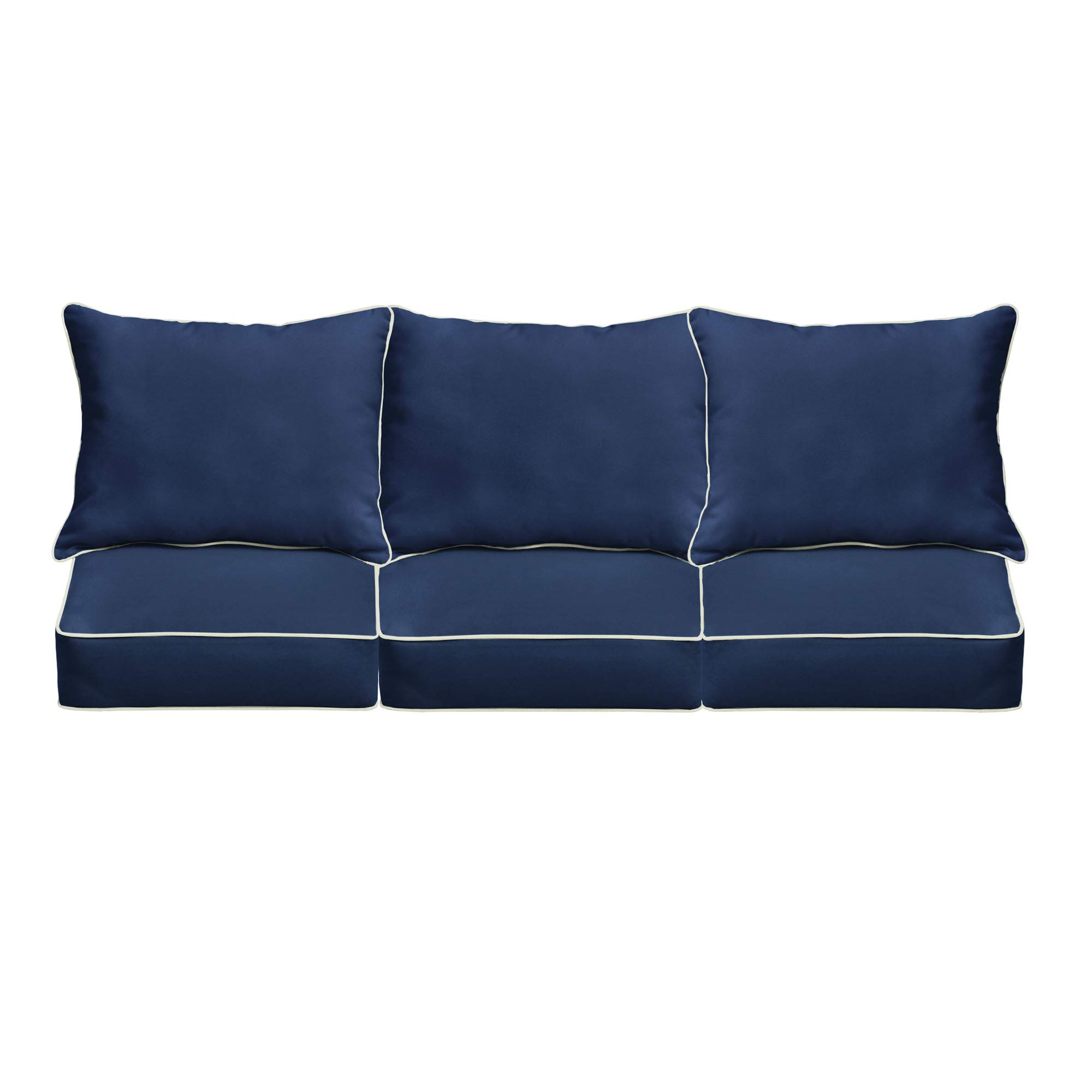 Set of 2 Navy Blue & Ivory Beige Solid Deep Seating Pillow Cushion Chairs - Perfect for Indoor & Outdoor Lounging, Patio, Garden, or Poolside Relaxation