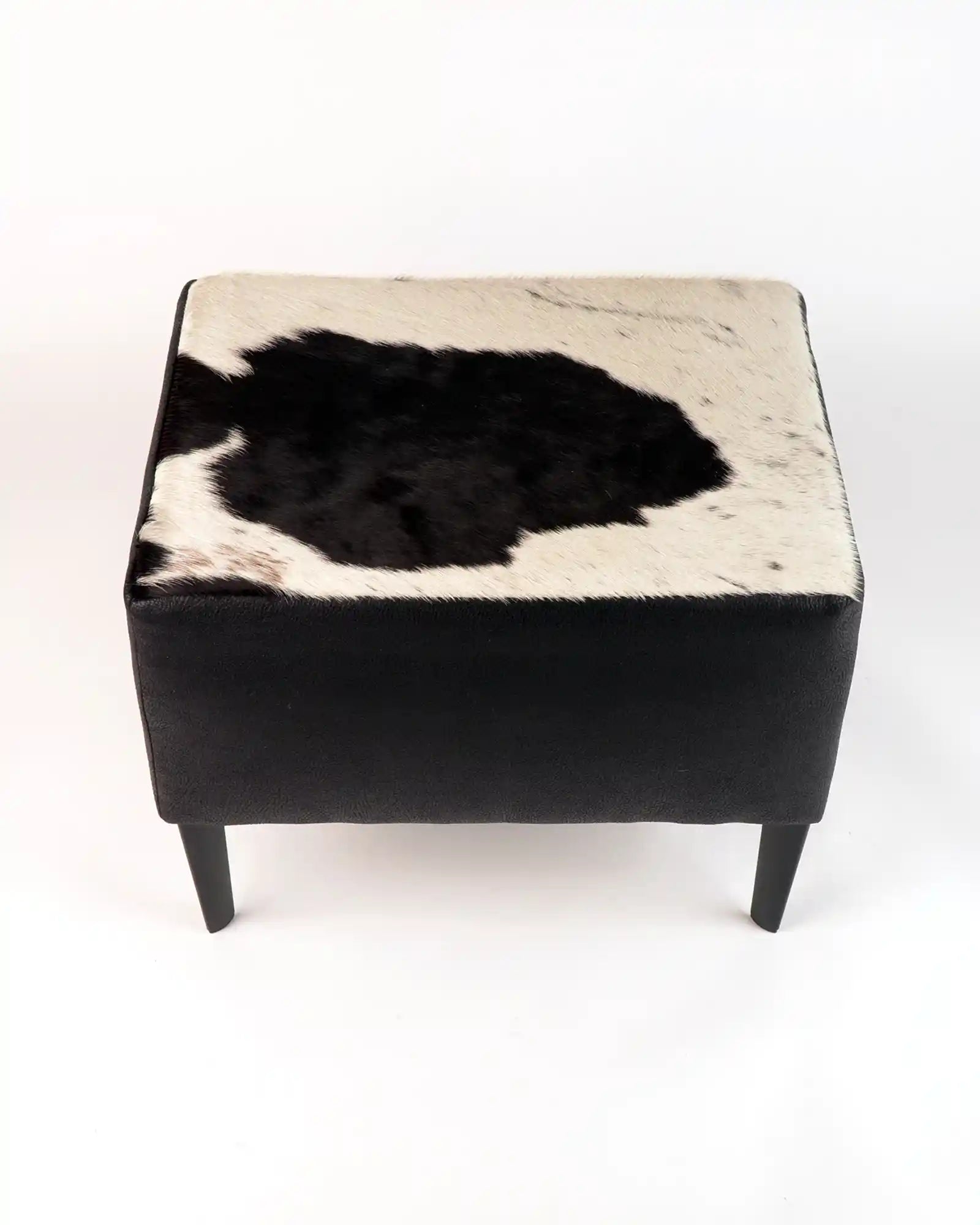 Premium Cowhide Footstool - 45x35x34cm Handmade Leather Ottoman with Natural Hide - Perfect for Living Room, Bedroom & Home Decor