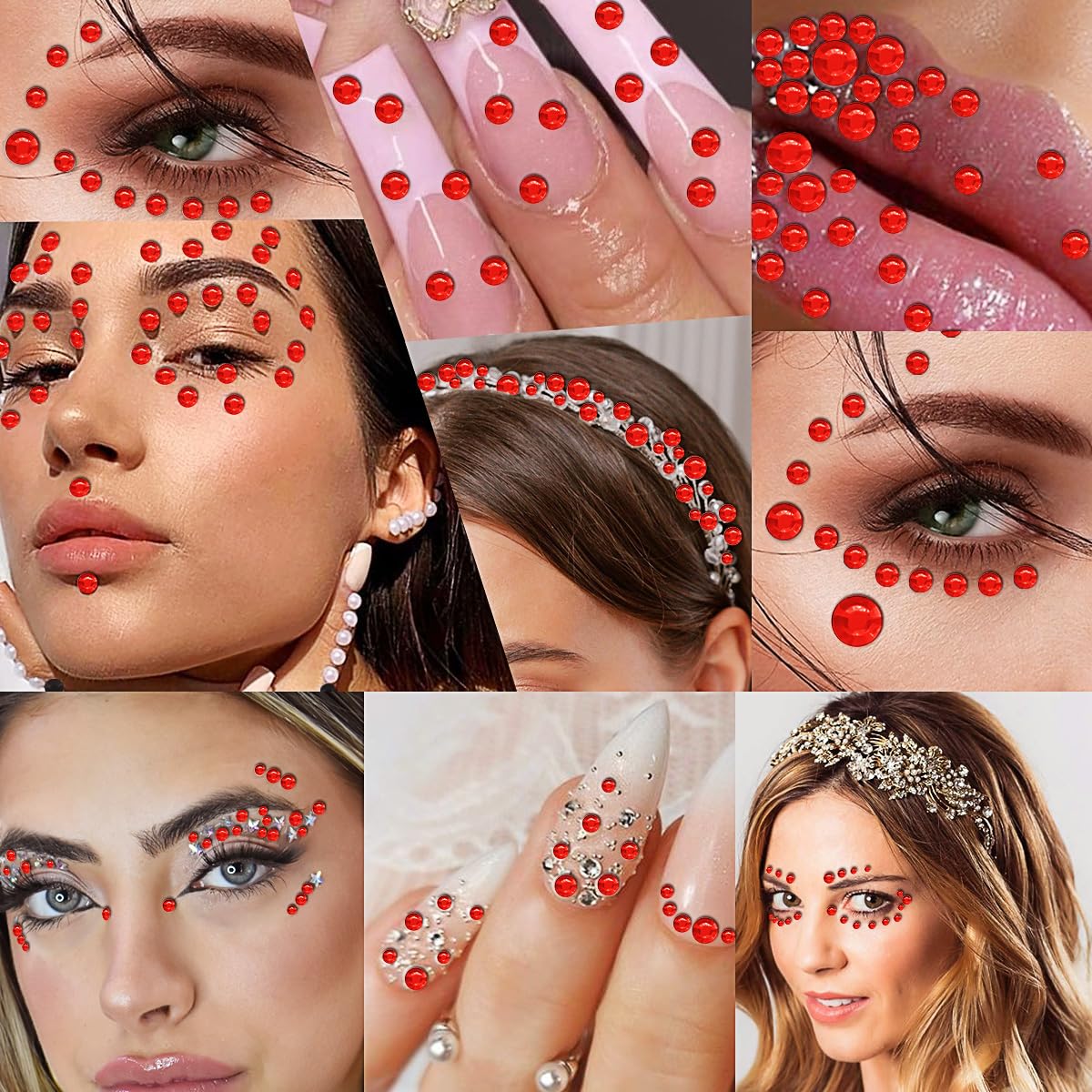 1799pcs Self-Adhesive Rhinestone Stickers for DIY Crafts - Valentine's Day Gem Stickers, Acrylic Bling Round Jewels for Scrapbooking, Nail Art, Phone Cases & Kids Crafts (4 Sheets, Red) - Perfect for Home Decor, Gift Wrapping & Party Supplies