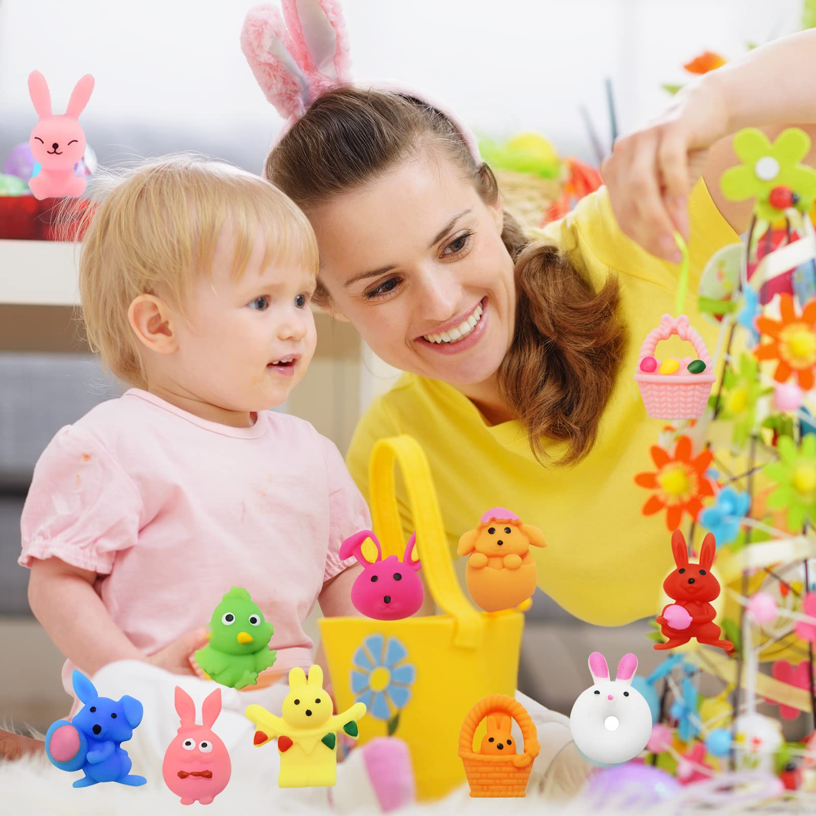 36 Pcs Easter Mochi Squishy Toys - Mini Cute Stress Relief Squeeze Toys for Kids, Easter Basket Stuffers & Party Favors - Perfect for Easter Egg Hunts, Classroom Rewards, and Anxiety Relief Gifts