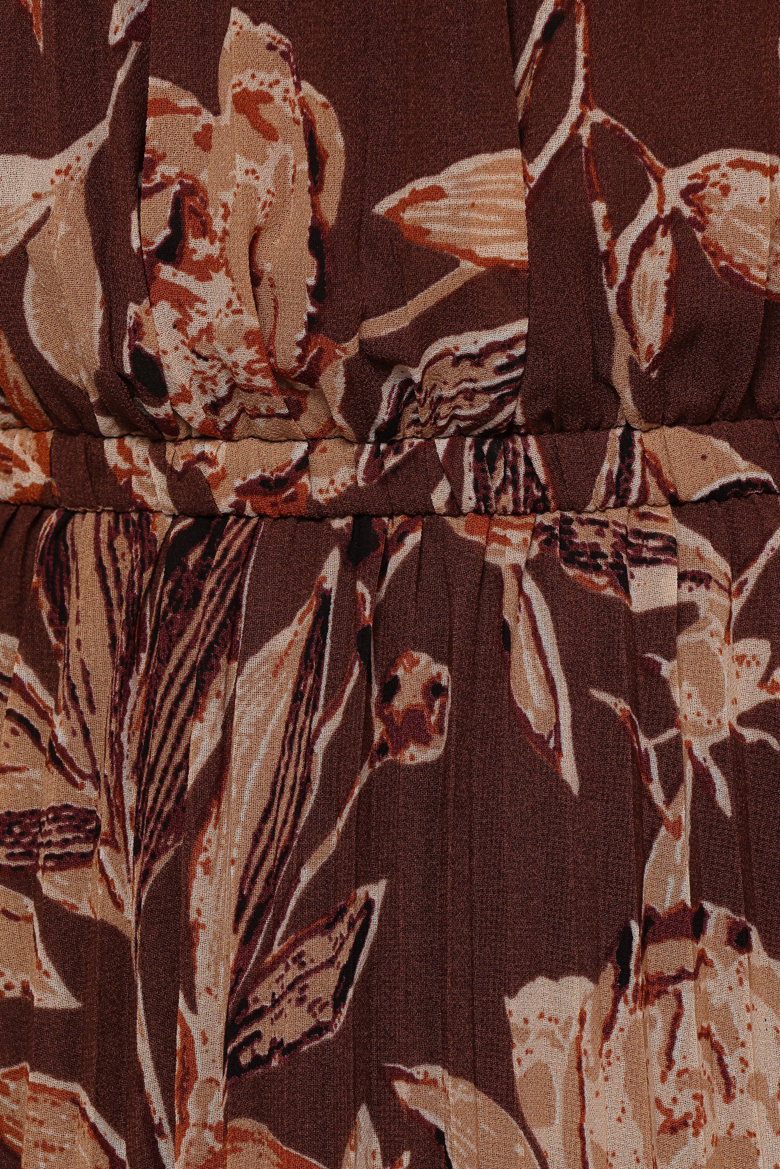 Hilary Pleated Maxi Dress - Brown Floral Print Women's Long Dress for Summer, Beach, Wedding & Special Occasions