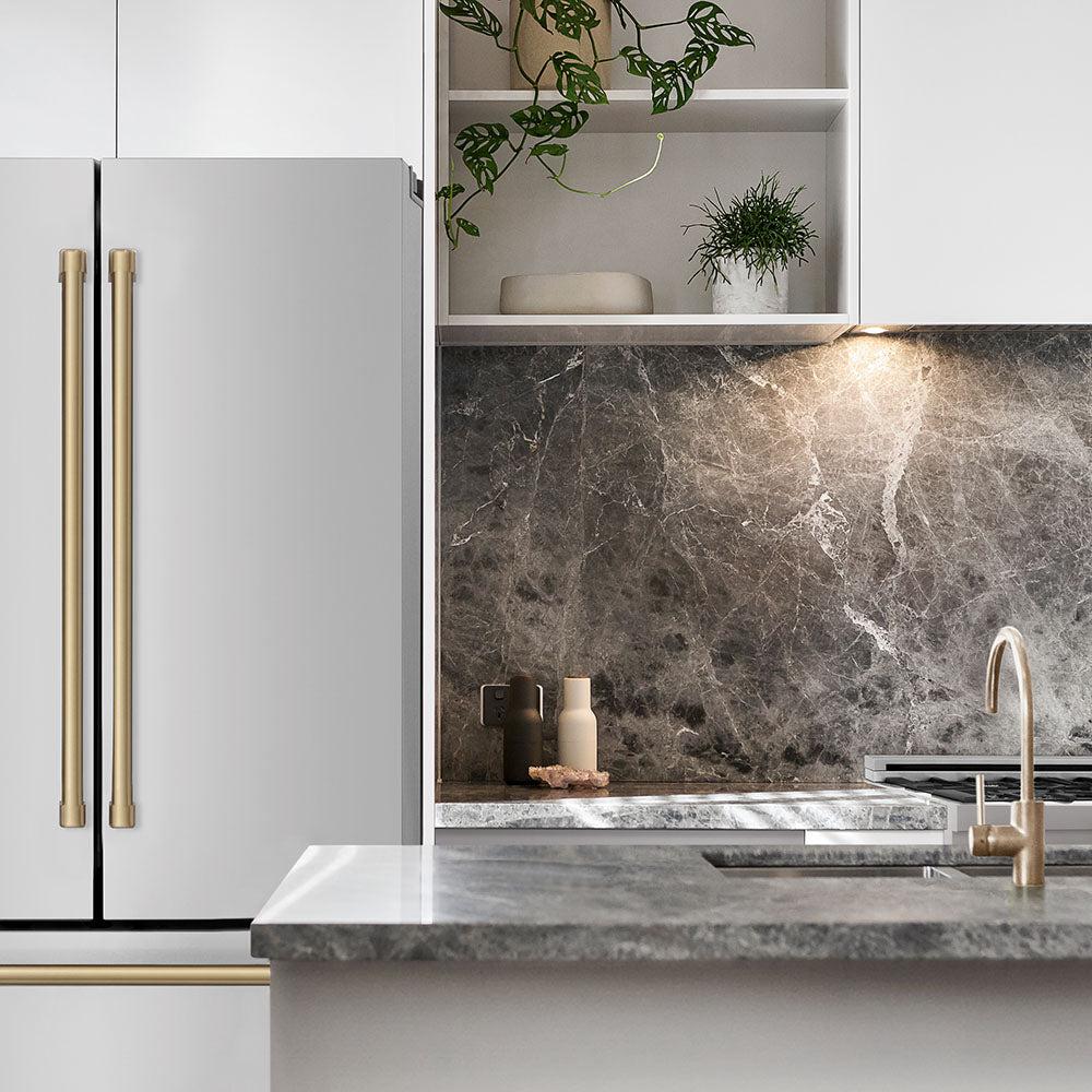 ZLINE Autograph Edition 36 Inch Counter Depth French Door Refrigerator - 22.5 cu ft Stainless Steel with Ice Maker & Champagne Bronze Handles | Fingerprint Resistant | Perfect for Modern Kitchens & Open Concept Homes (RFMZ 36 CB)