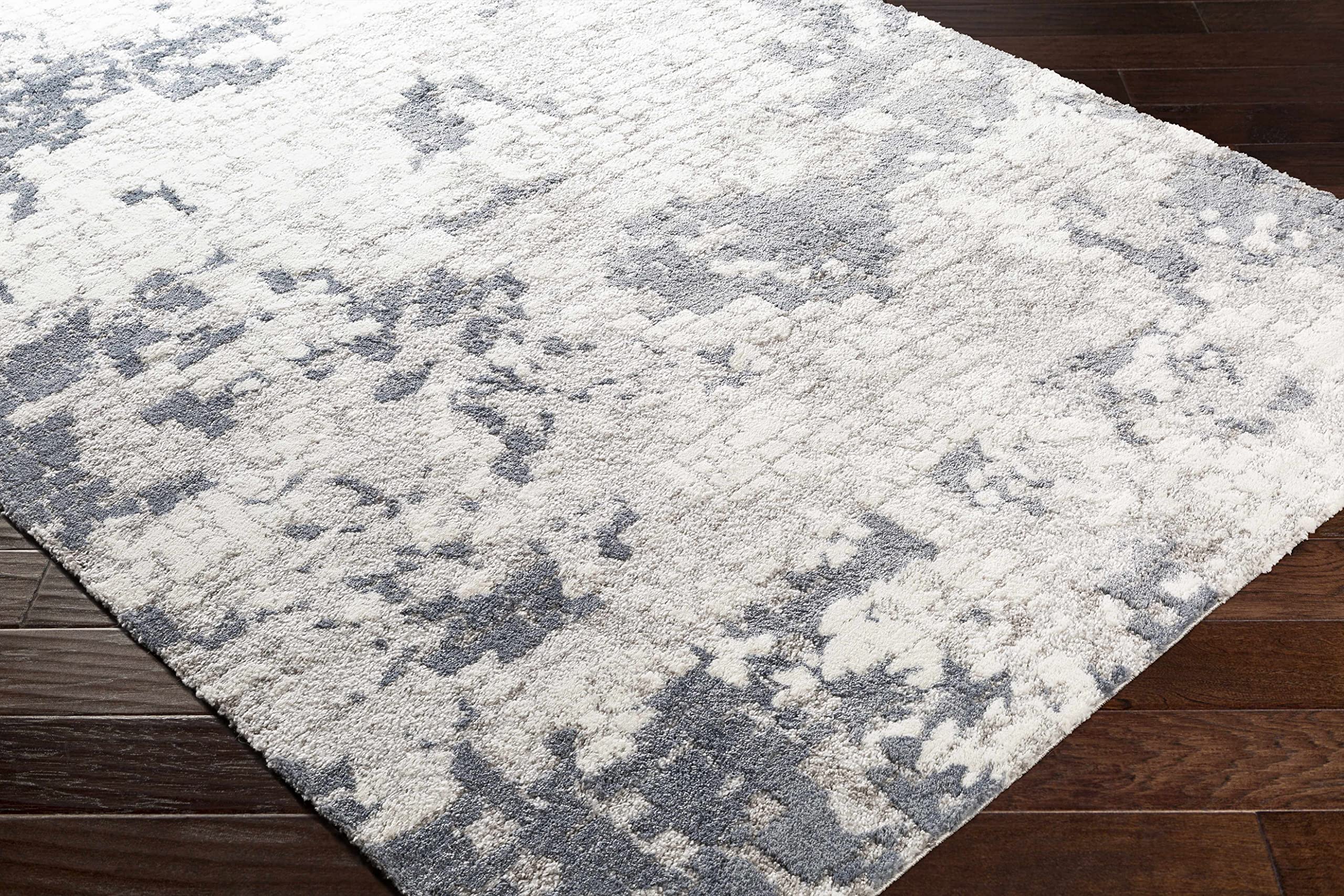 Hauteloom Modern High Pile Area Rug for Living Room & Bedroom - Soft Round Carpet in Blue, Gray, Ivory - 7'10