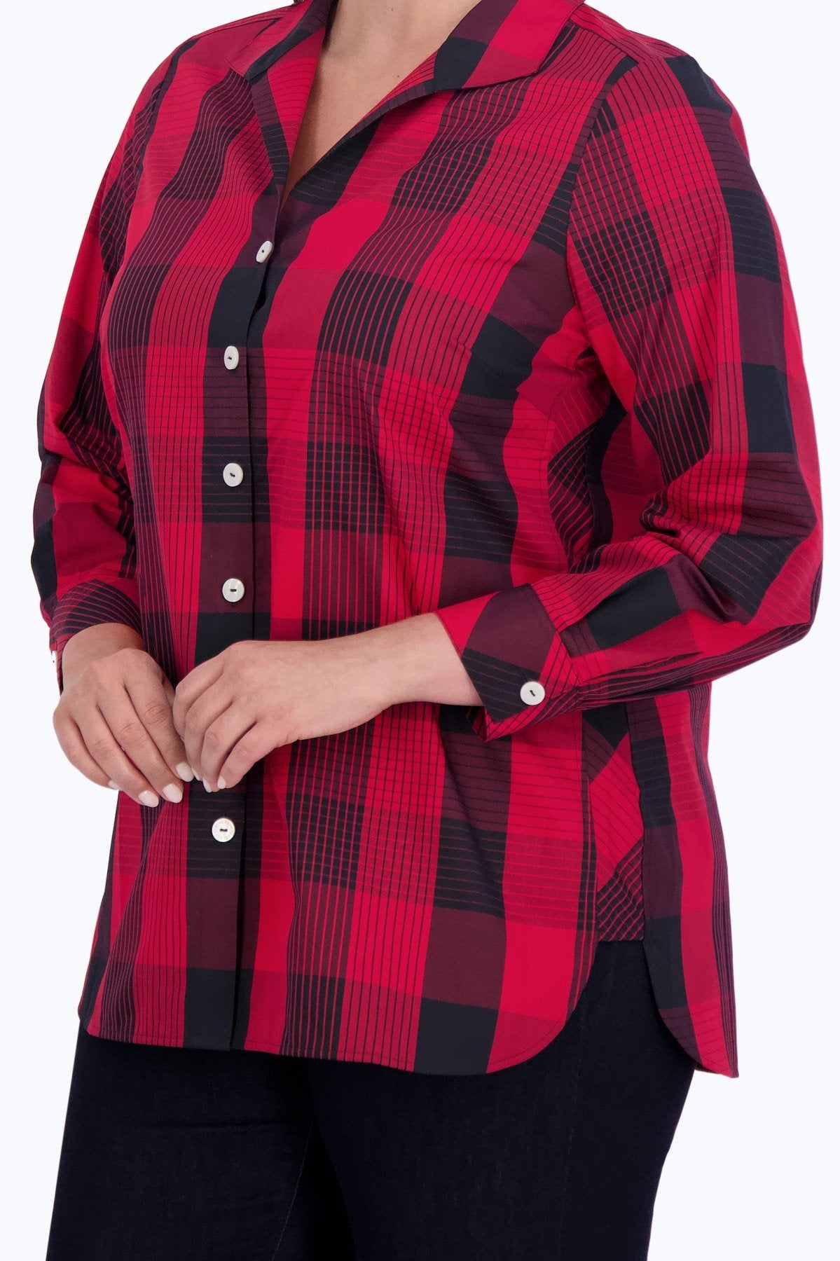 Pandora Plus Buffalo Plaid Long Sleeve Tunic Top for Women - Soft Flannel Shirt with Button Front - Perfect for Fall & Winter Outfits, Casual Wear and Holiday Parties