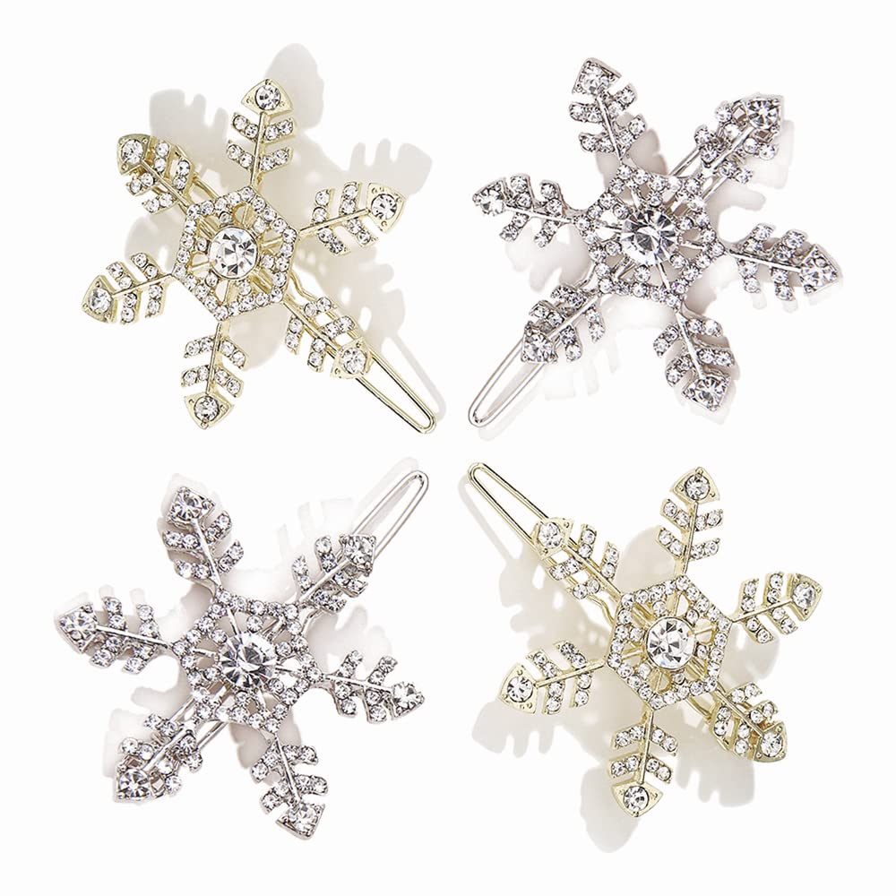 4 Pcs Silver Crystal Hair Clips - Snowflake Hair Barrettes for Women & Girls | Elegant Hair Accessories for Parties, Weddings & Daily Wear