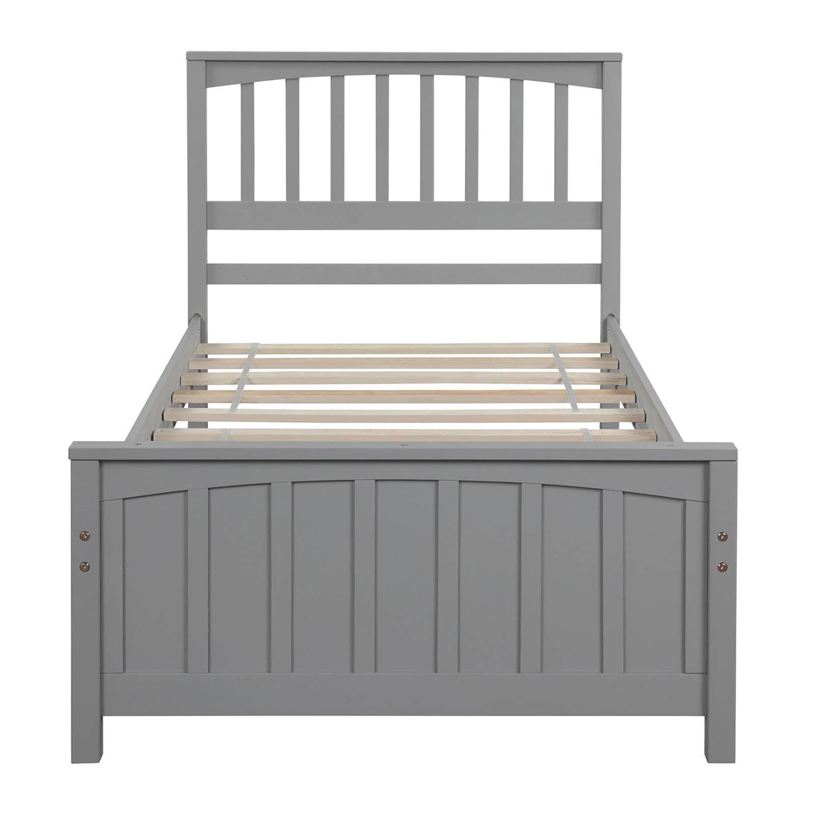 Harper & Bright Designs Twin Size Wooden Platform Bed Frame with Headboard & Wood Slats - No Box Spring Needed - Sturdy Kids Bed Frame in Grey - Perfect for Children's Bedrooms, Guest Rooms & Small Spaces