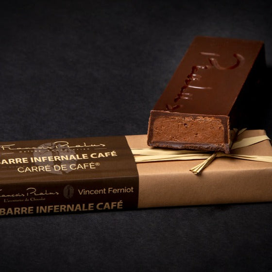 Pralus Infernale Dark Chocolate Coffee Bar - Premium French Gourmet Chocolate with Coffee Beans - Perfect for Gifts, Desserts & Coffee Pairing