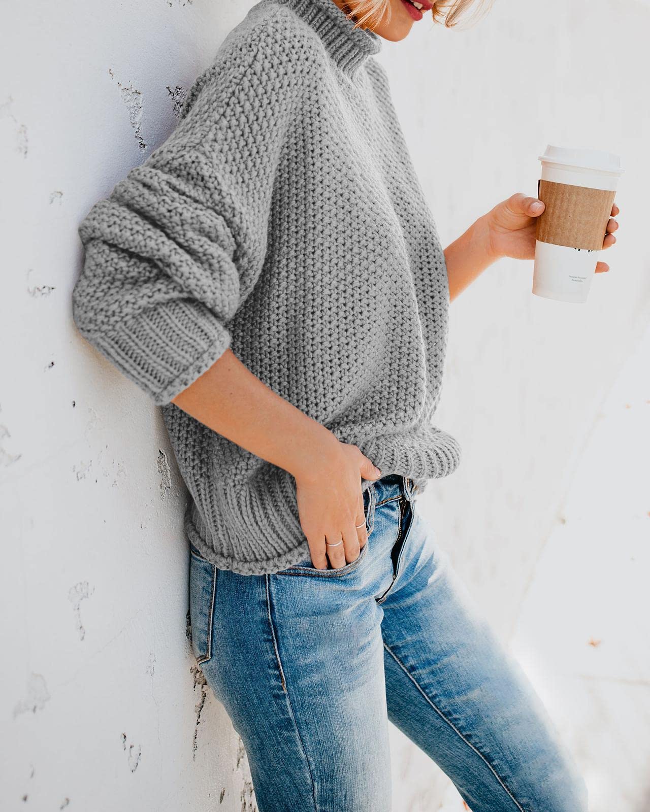 Saodimallsu Women's Oversized Turtleneck Sweater - Batwing Long Sleeve Chunky Knit Pullover Jumper for Casual Wear, Winter Outfits & Cozy Loungewear
