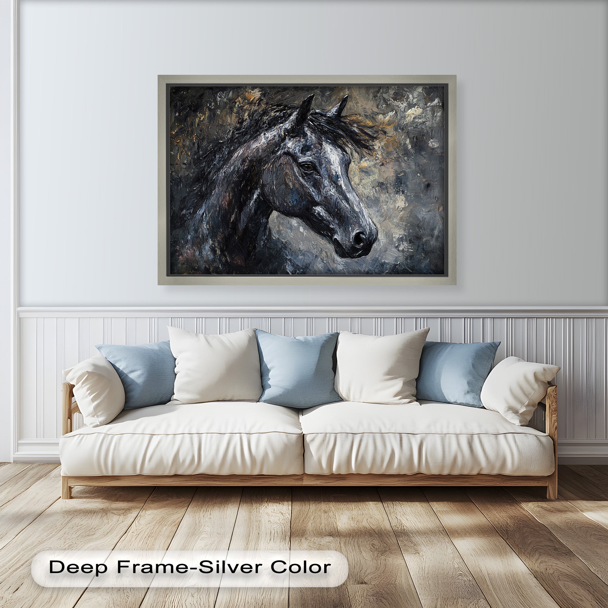 Black Horse Portrait Oil Painting - Handmade Animal Artwork for Home Decor, Office Wall Art & Gift Ideas