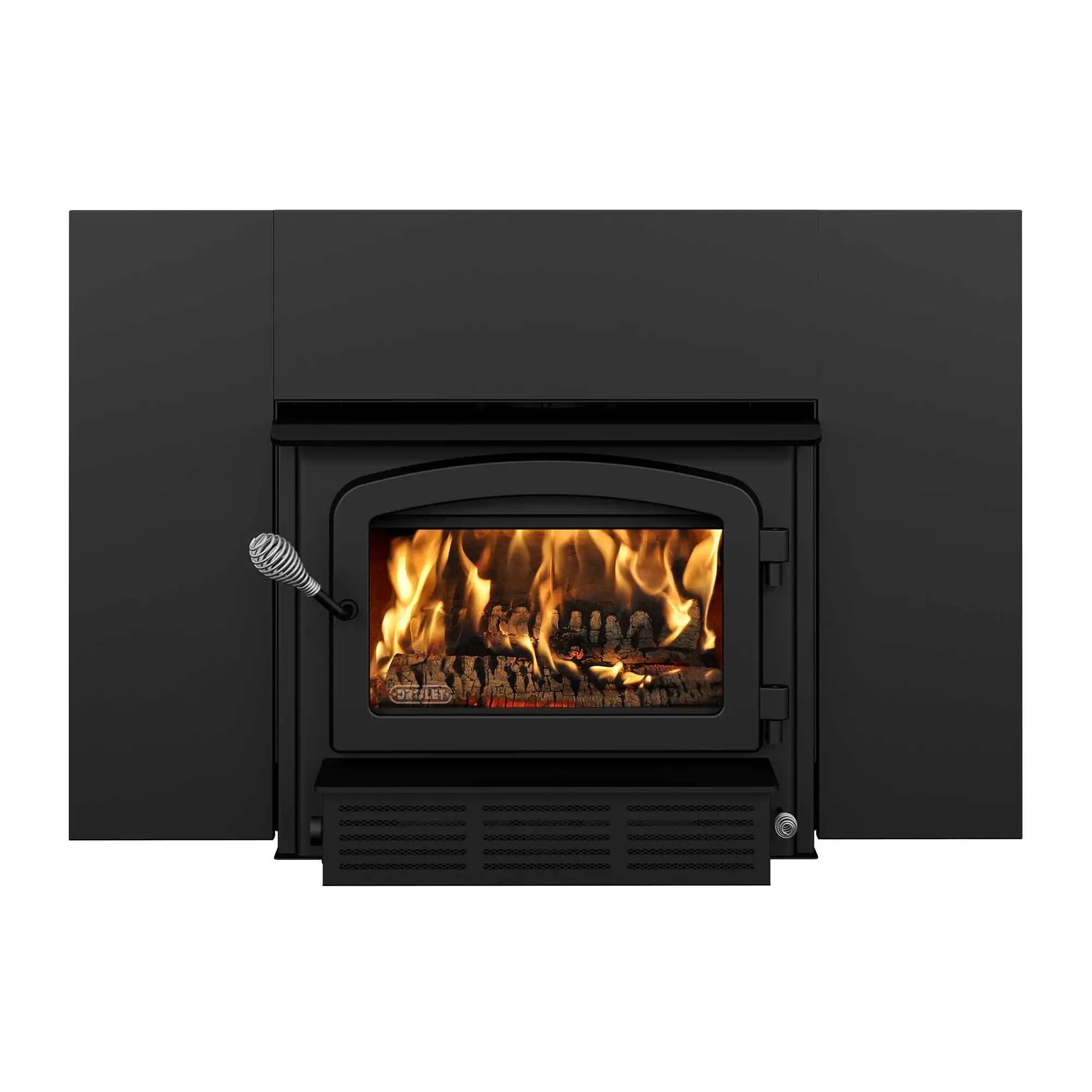 Drolet Escape 1500 I EPA Certified Wood Burning Fireplace Insert with Black Faceplate - Efficient Home Heating for Living Rooms & Cabins
