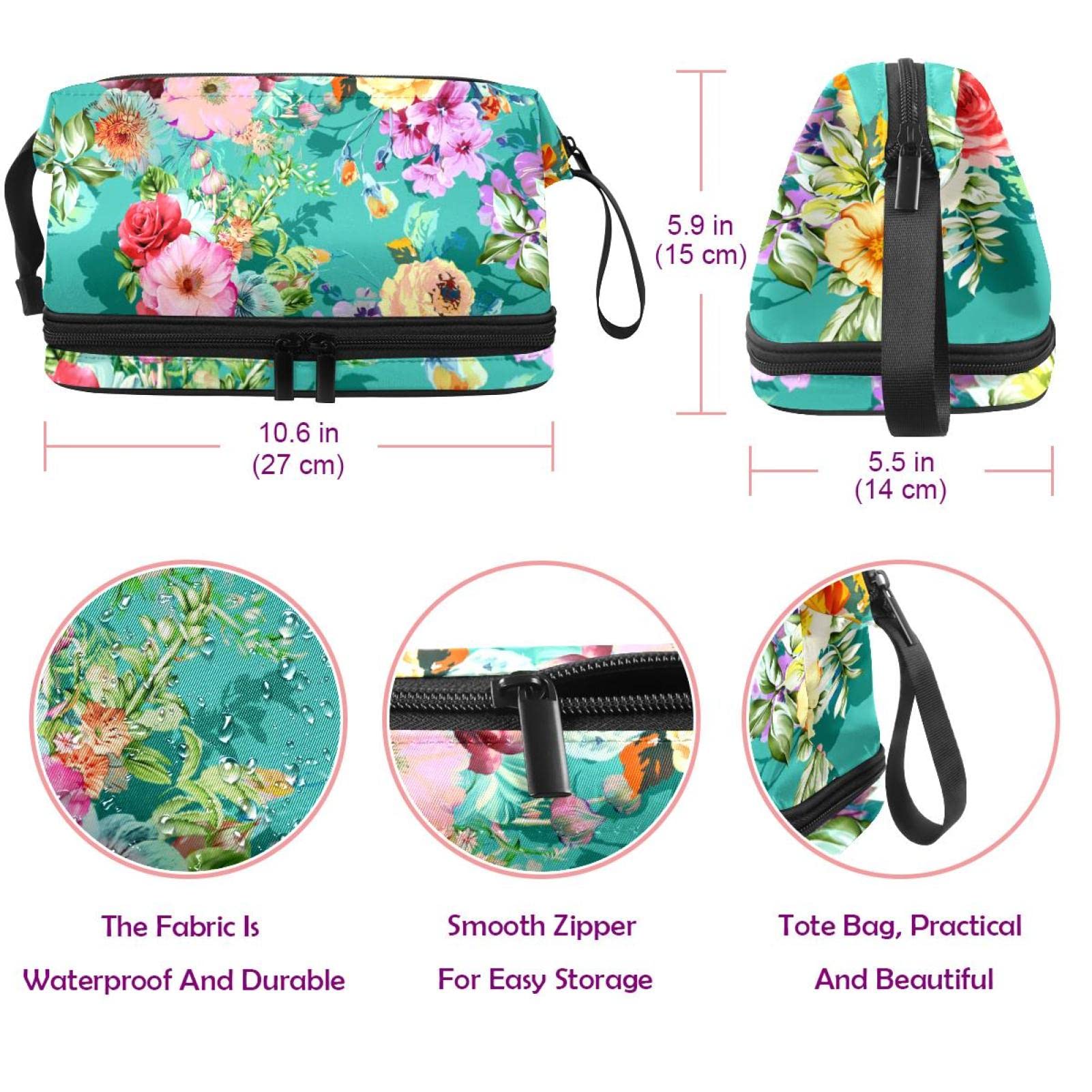 Double Layer Floral Makeup Bag - Travel Organizer for Women & Girls - Perfect for Toiletries & Cosmetics on the Go
