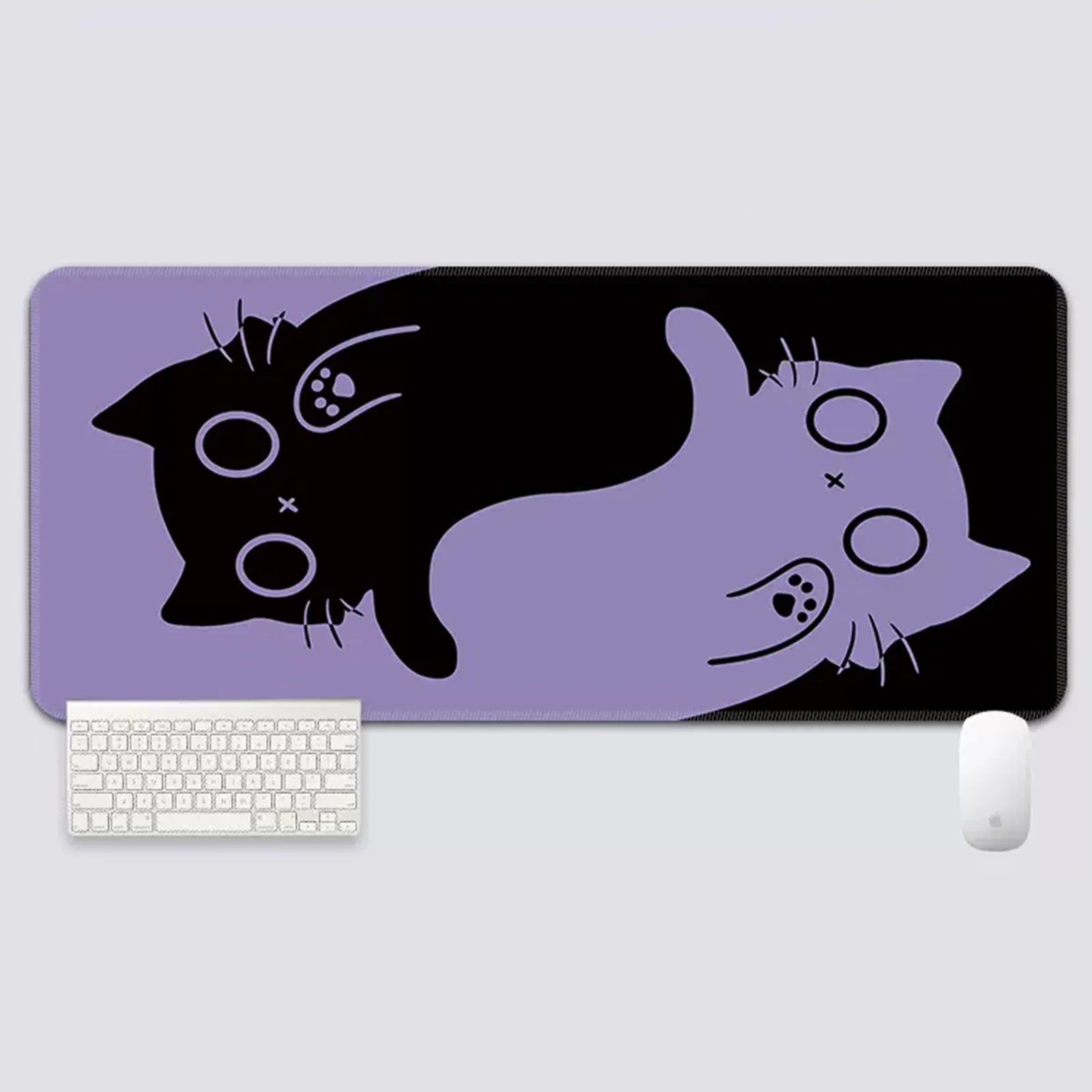 YUZNII Oversized Cartoon Kitten Mouse Pad - Non-Slip Gaming Desk Mat with Cute Cat Design, Large Extended Mousepad for Computer, Laptop, Office & Home Workspace (35.4x15.7 Inches) - Perfect for Work, Gaming & Study