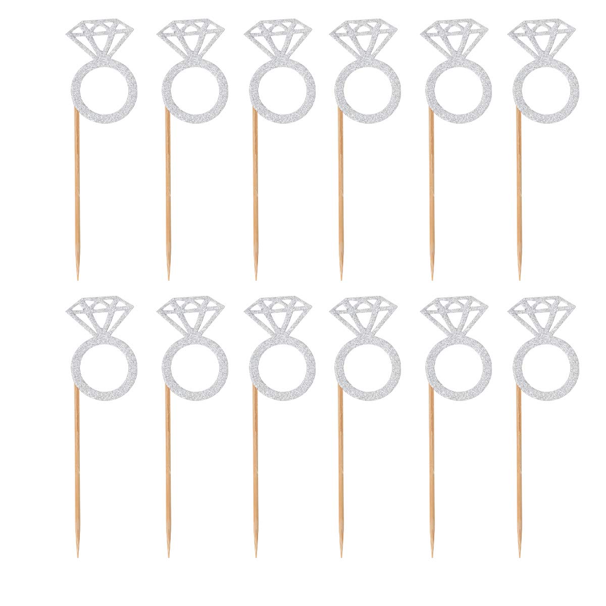 Amosfun Wedding Cake Toppers - Glitter Paper Cake Picks & Cupcake Decorations (Silver Ring) for Party, Birthday, Anniversary Cakes - Perfect for Wedding, Bridal Shower & Special Occasion Dessert Decor