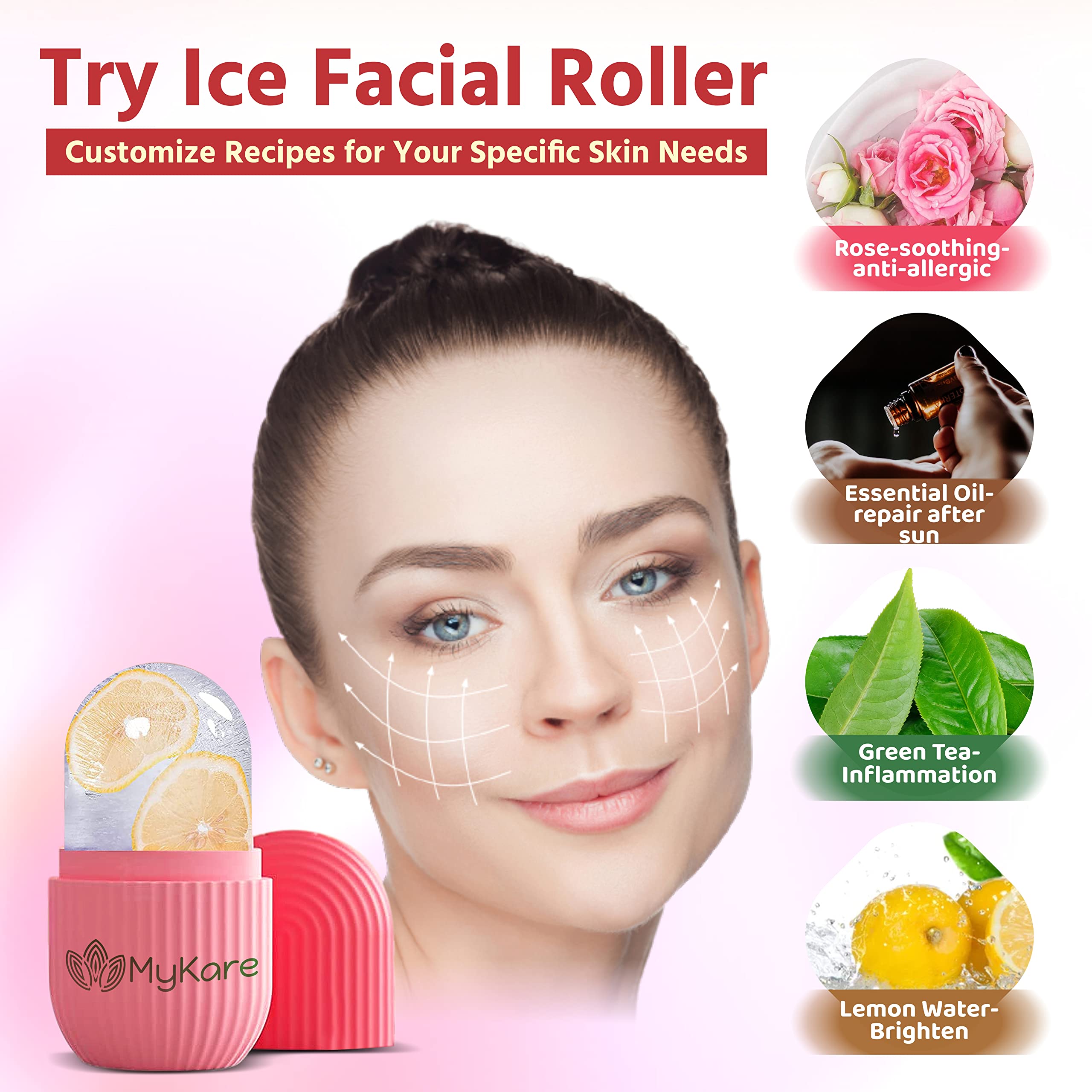 Ice Roller for Face & Eyes - Skin Tightening & Toning, Under Eye Depuffing Treatment for Women - Enhance Natural Glow - Perfect for Morning Routine & Post-Workout Skin Care